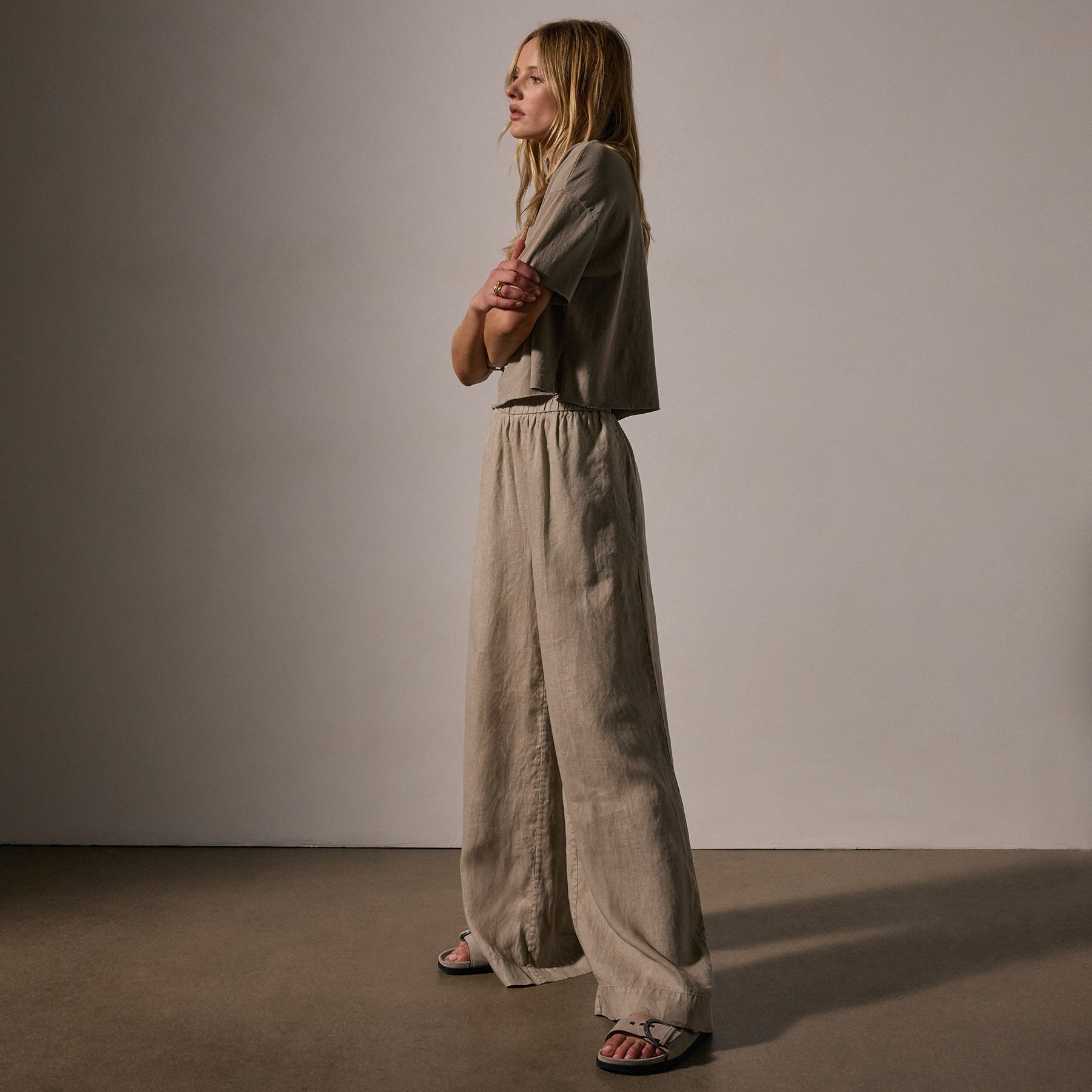Lightweight Linen Wide Leg Pant - Overcast Pigment