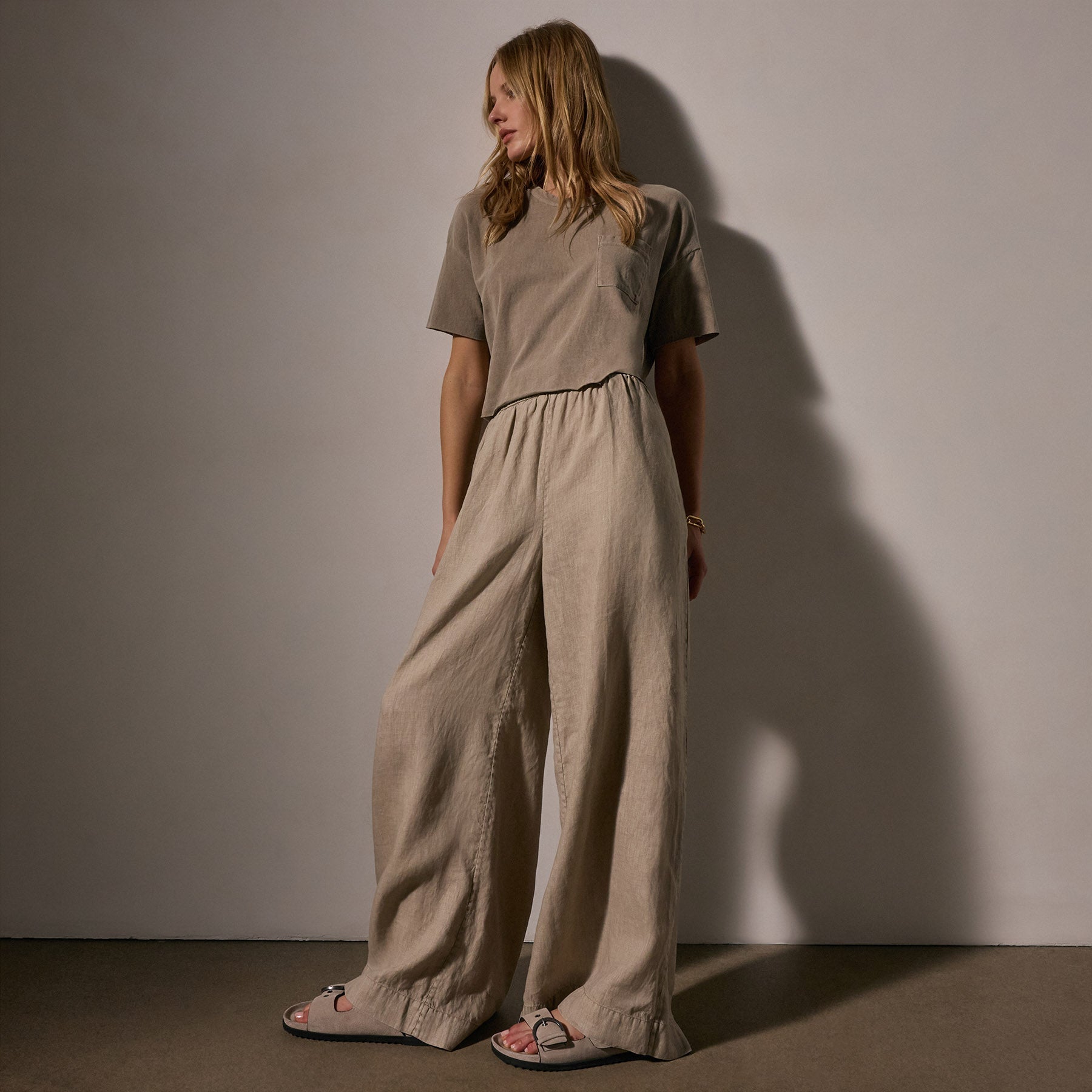 Lightweight Linen Wide Leg Pant - Overcast Pigment