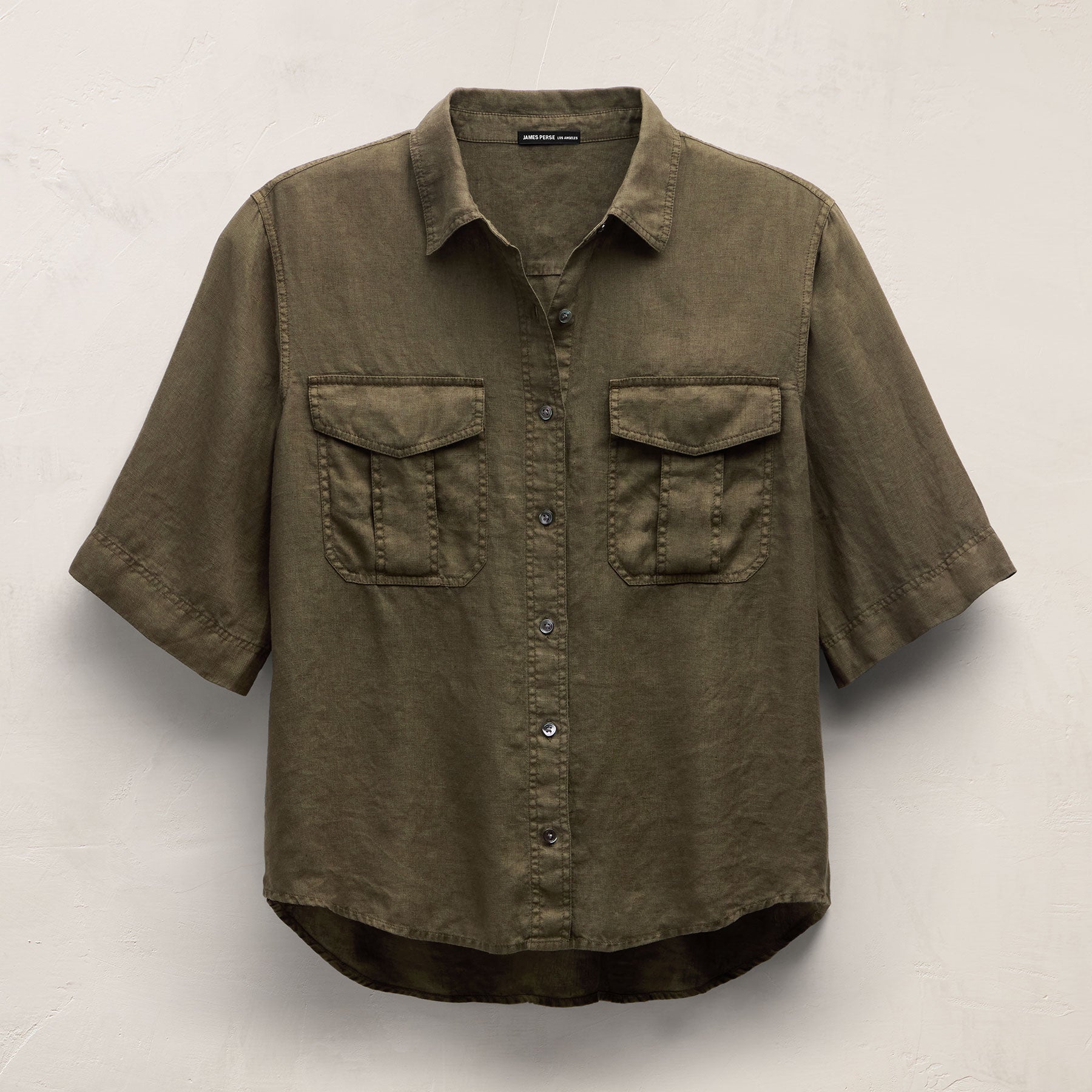 Linen Short Sleeve Utility Shirt - Army Green Pigment