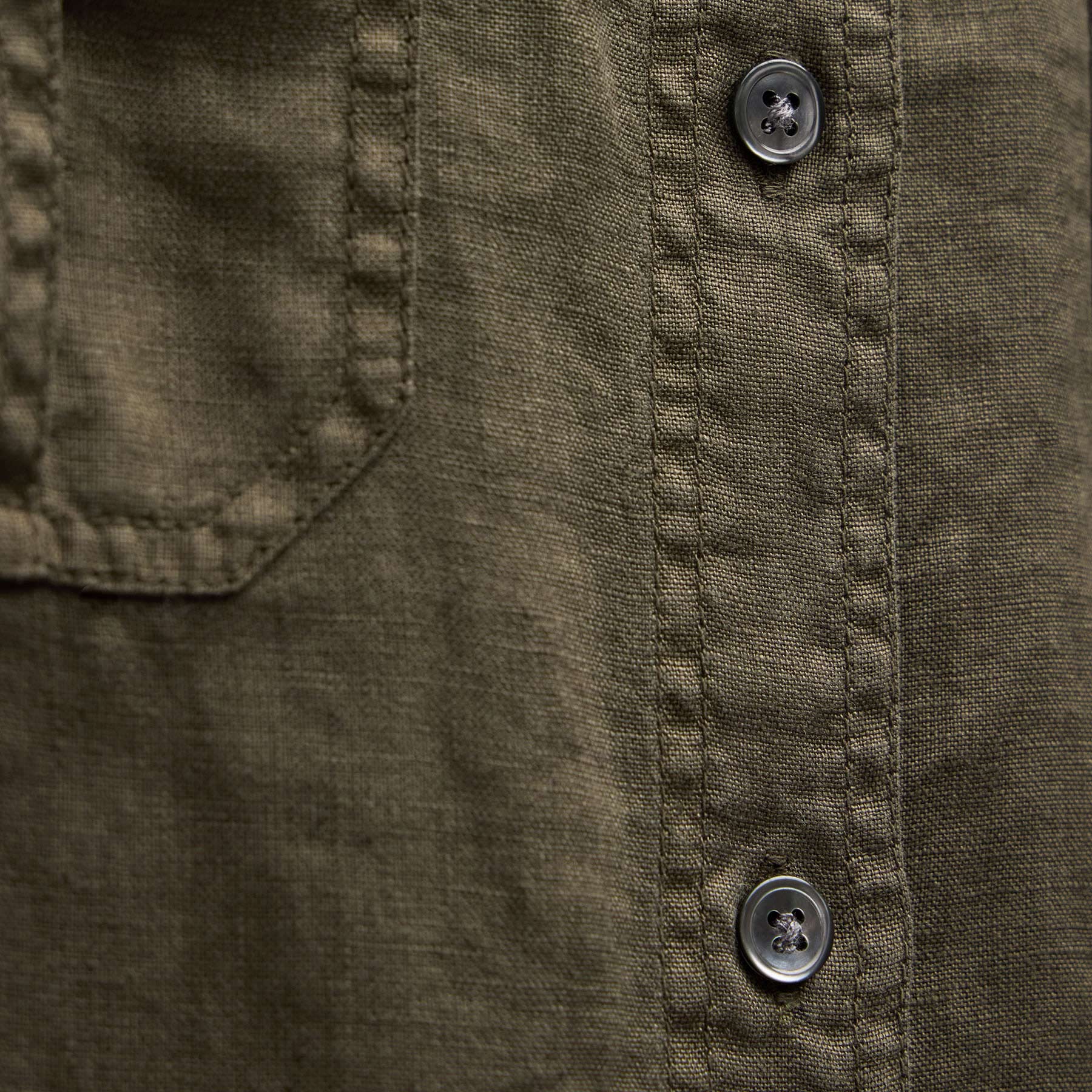 Linen Short Sleeve Utility Shirt - Army Green Pigment