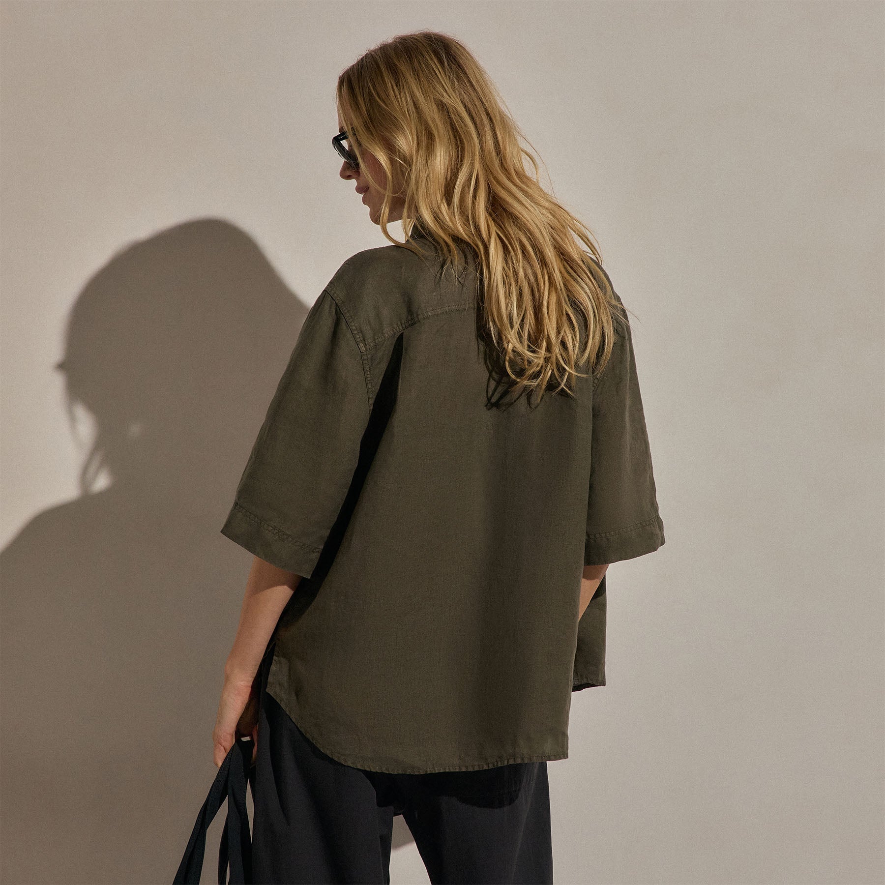 Linen Short Sleeve Utility Shirt - Army Green Pigment