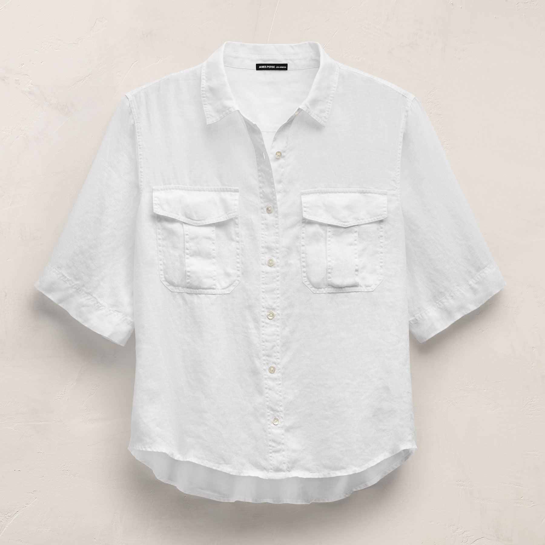 Linen Short Sleeve Utility Shirt - White