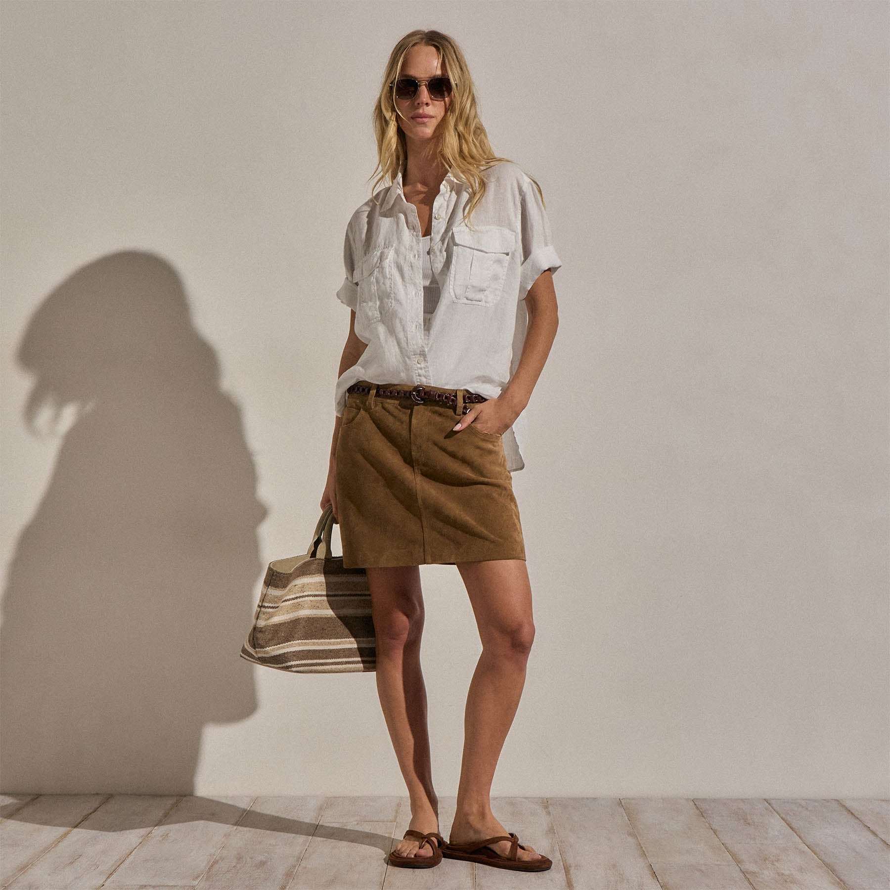 Linen Short Sleeve Utility Shirt - White