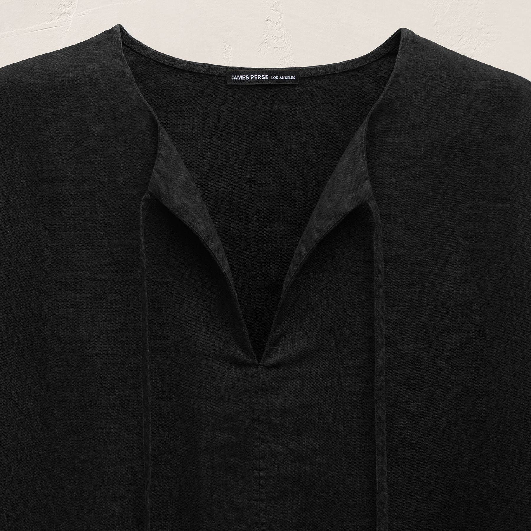 Linen Tie Front Tunic Top - Black
