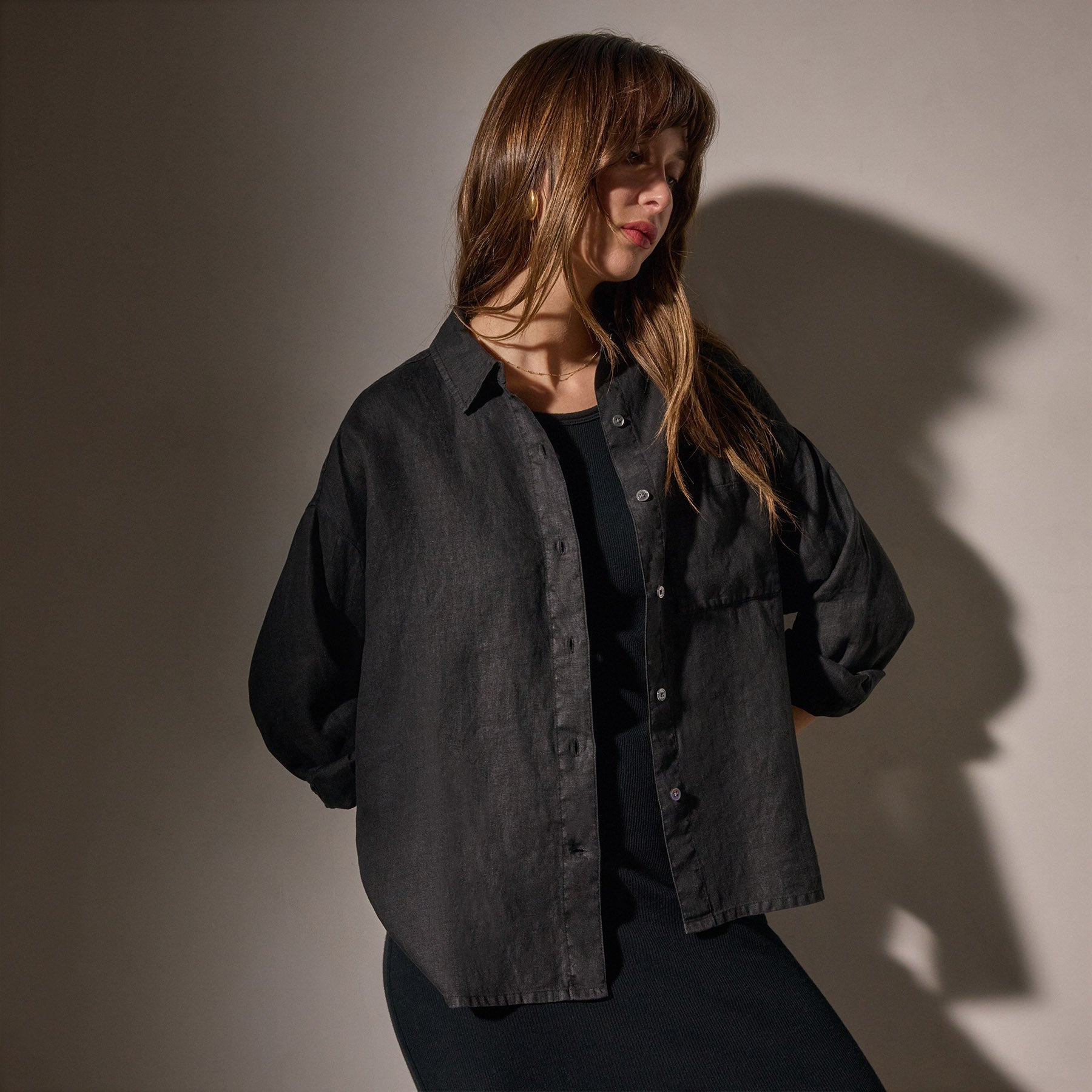 Linen Oversized Shirt - Black