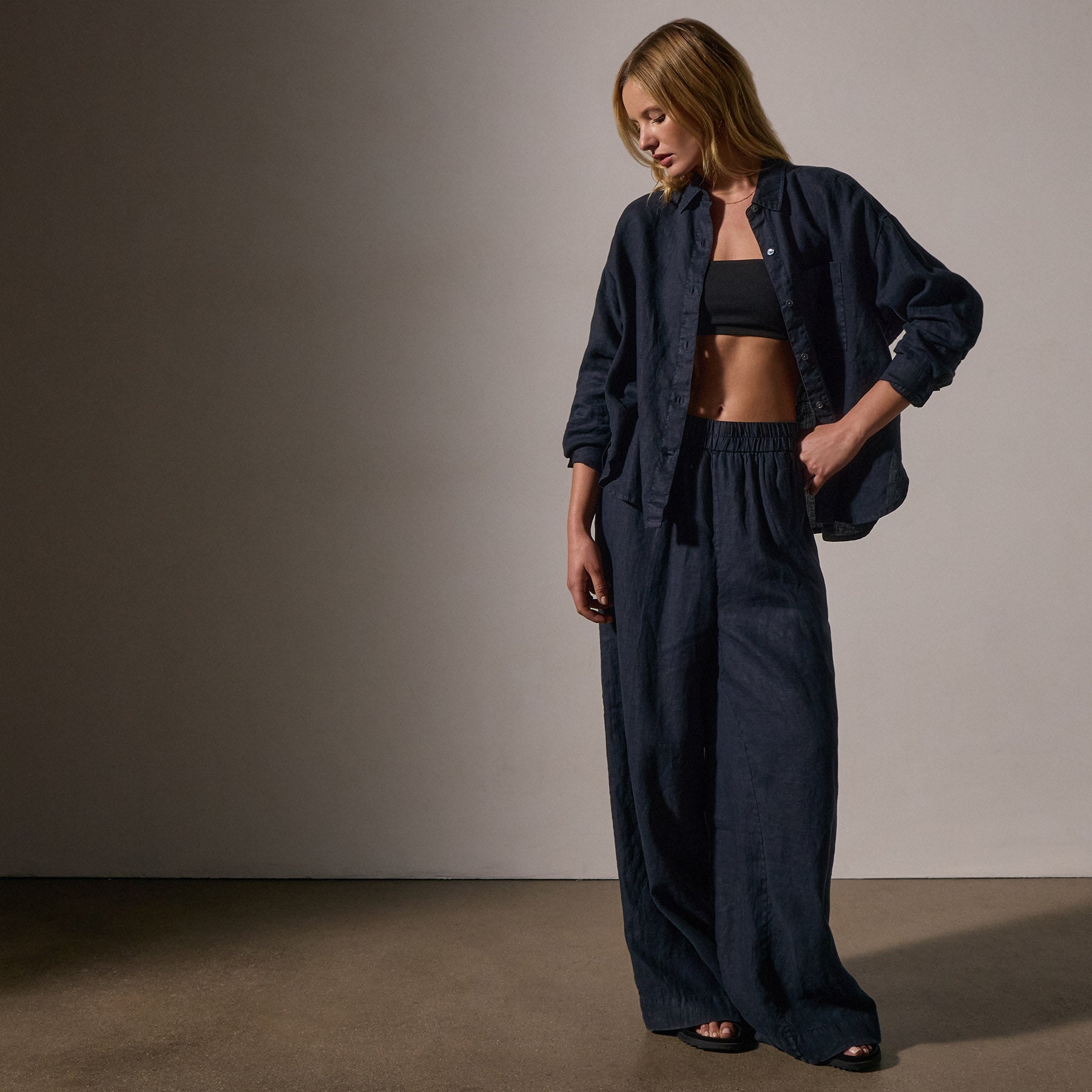 Linen Oversized Shirt - Classic Navy