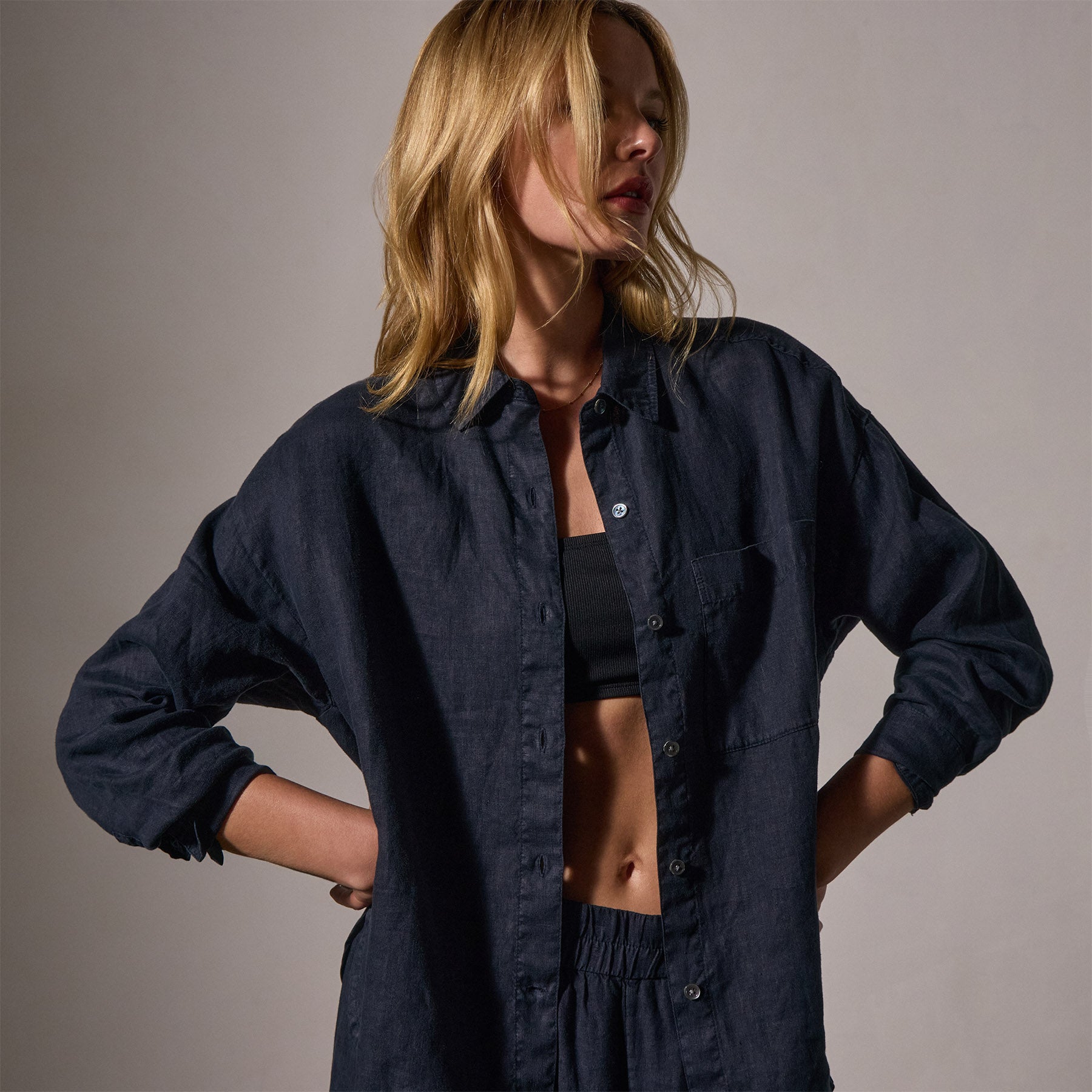 Linen Oversized Shirt - Classic Navy