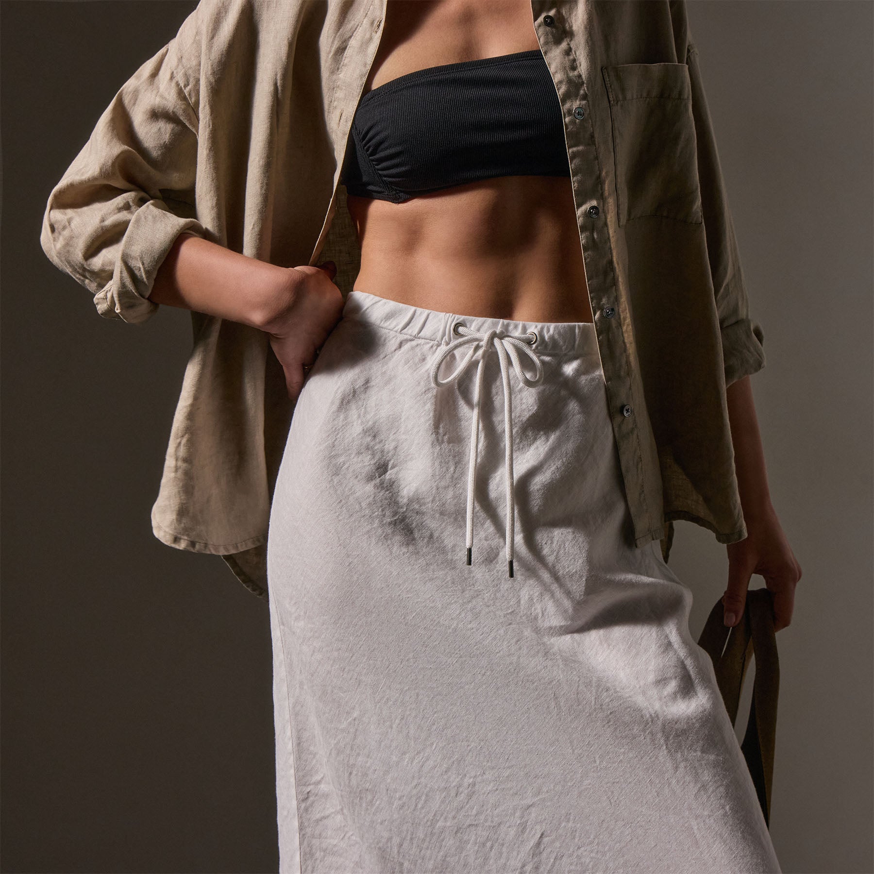 High Low Linen Skirt - White
