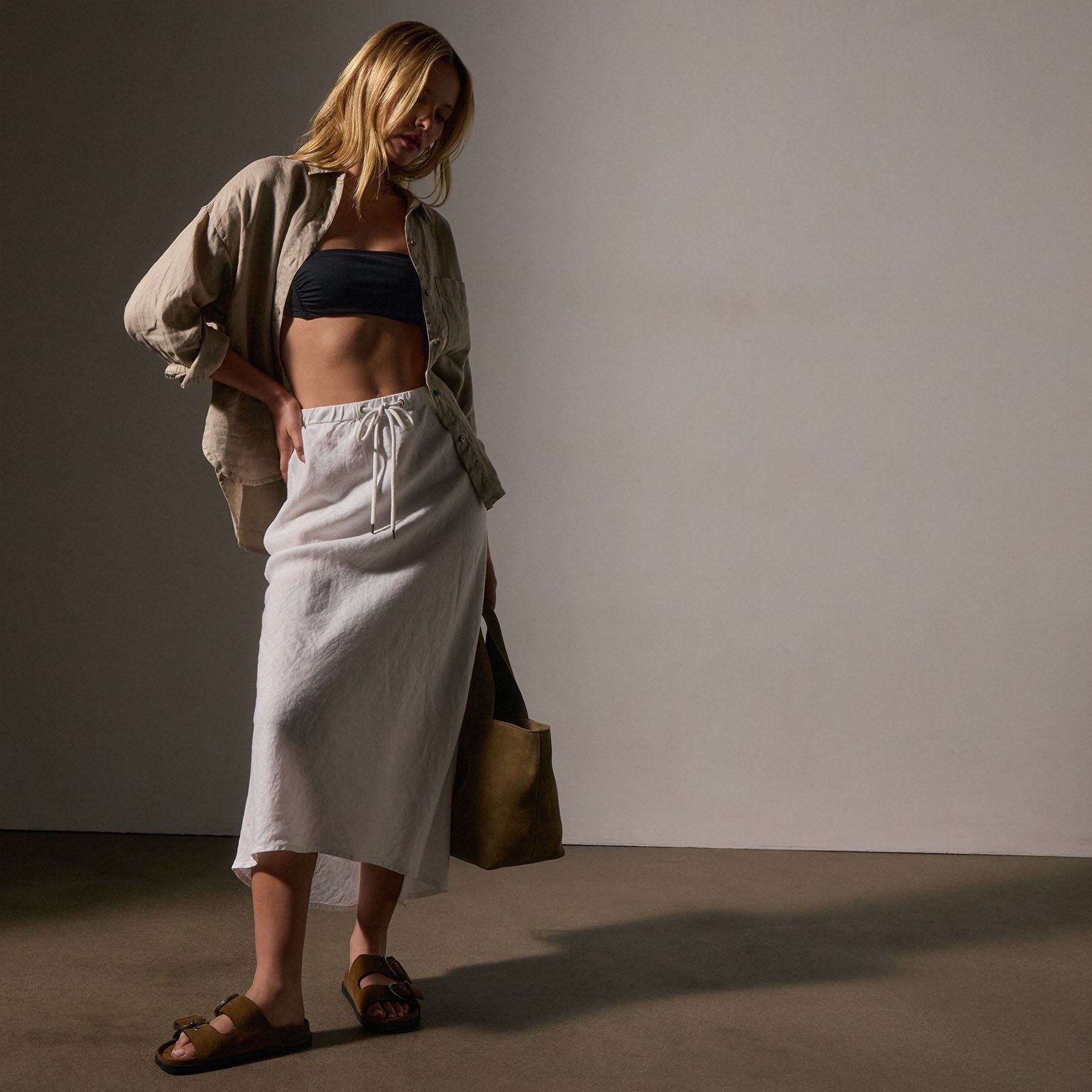 High Low Linen Skirt - White
