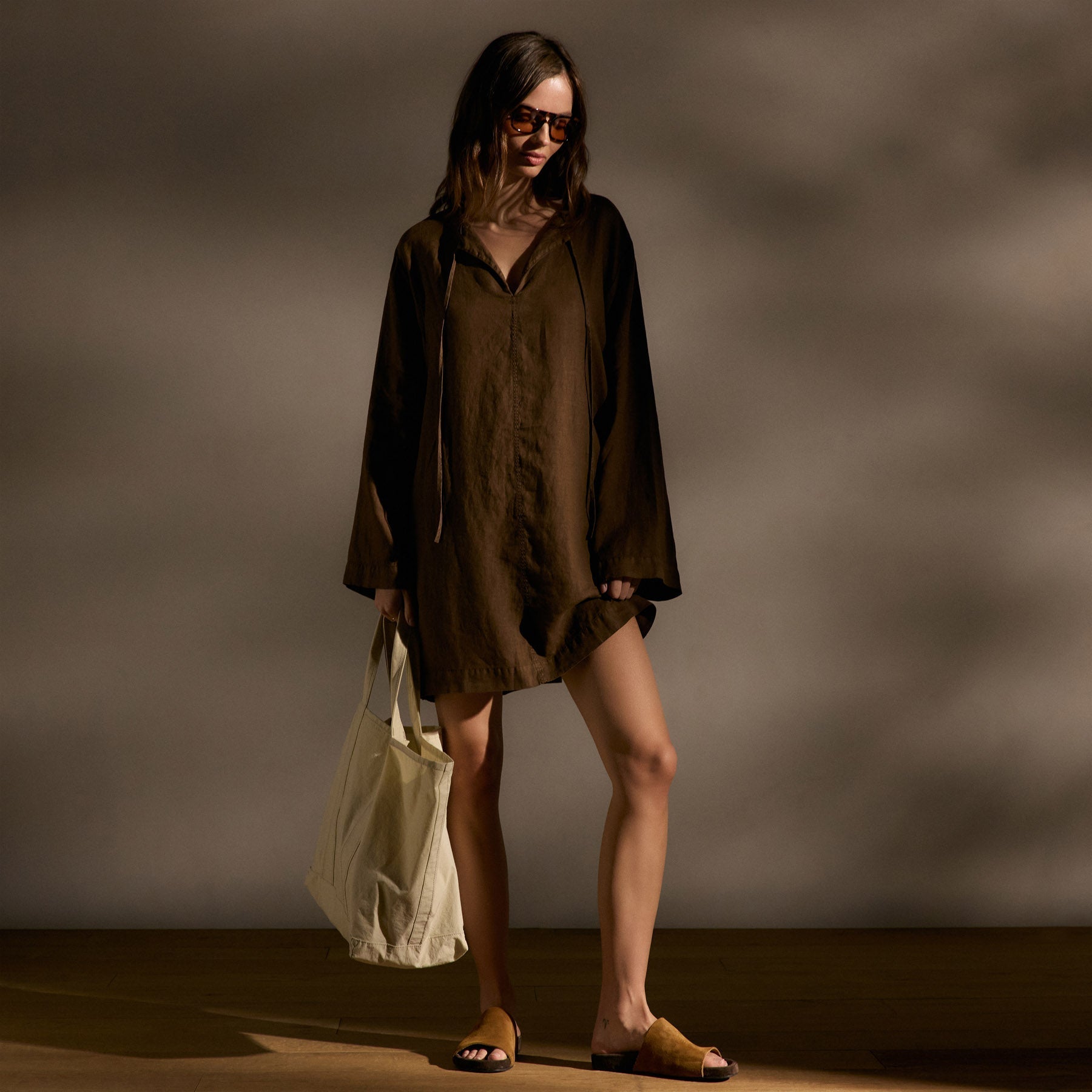 Lightweight Linen Tunic Dress - Cocoa Pigment
