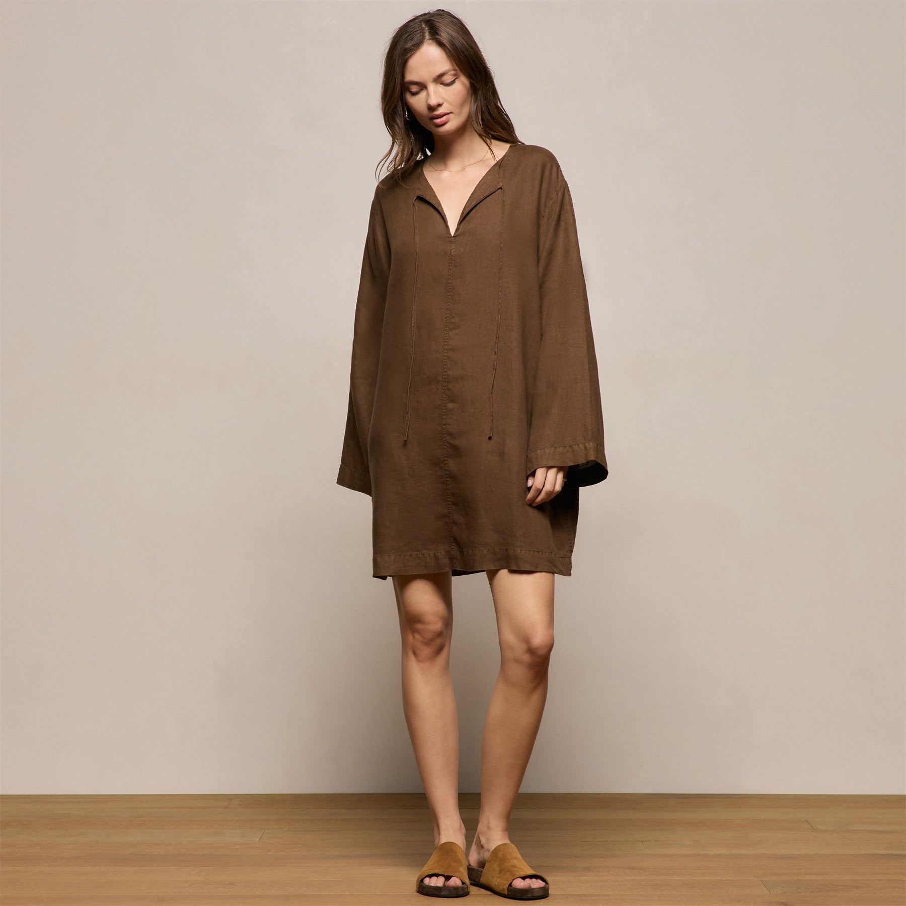Lightweight Linen Tunic Dress - Cocoa Pigment