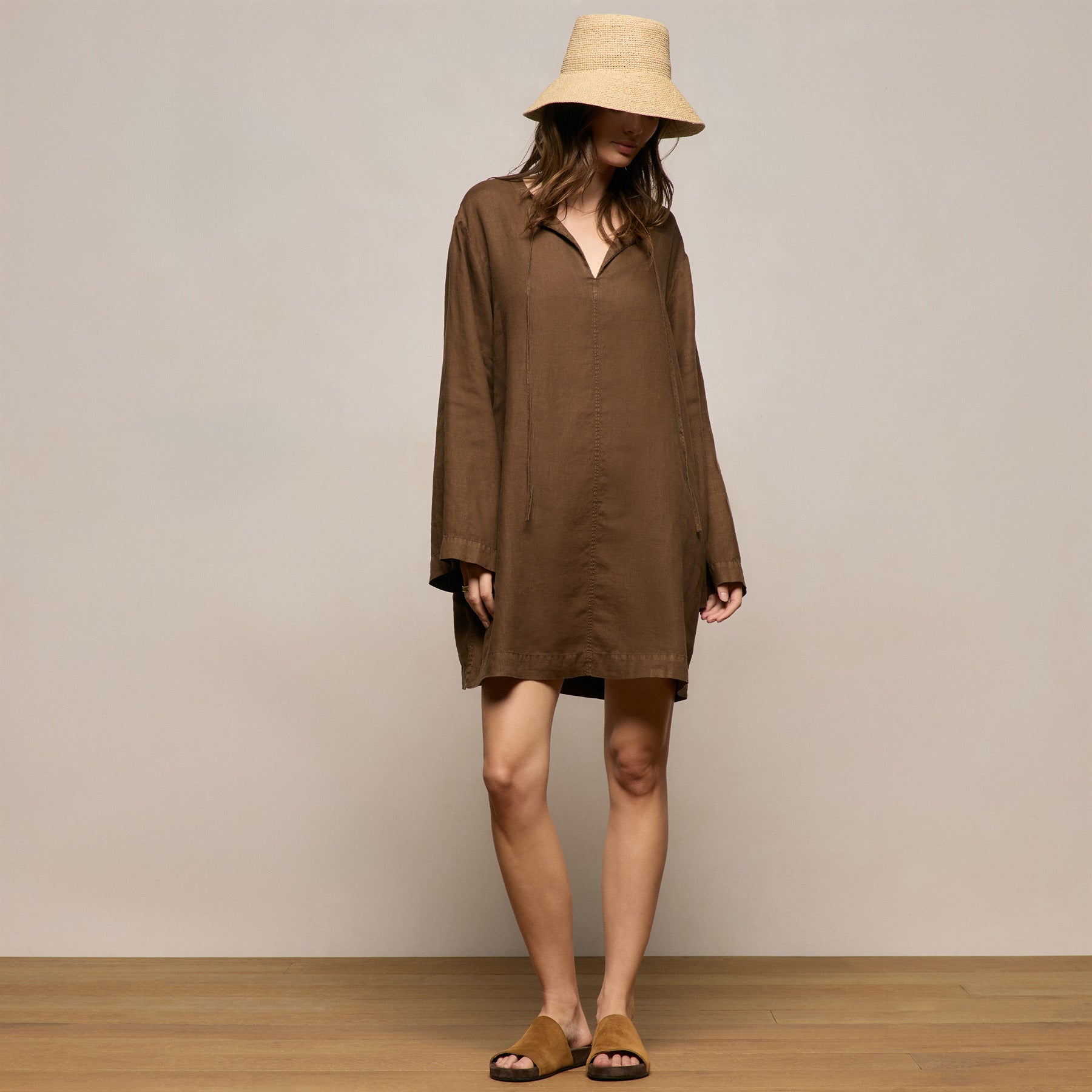 Lightweight Linen Tunic Dress - Cocoa Pigment