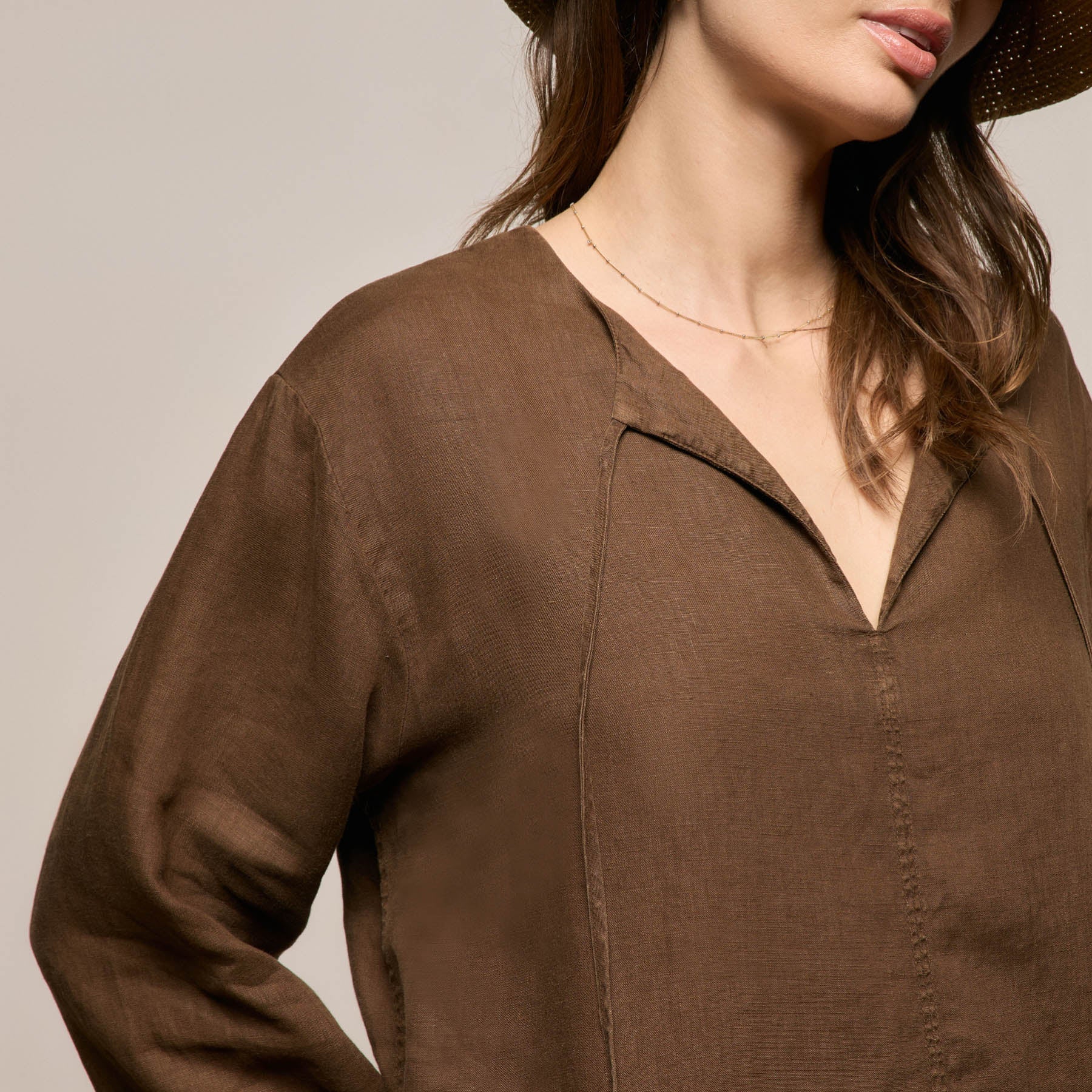 Lightweight Linen Tunic Dress - Cocoa Pigment