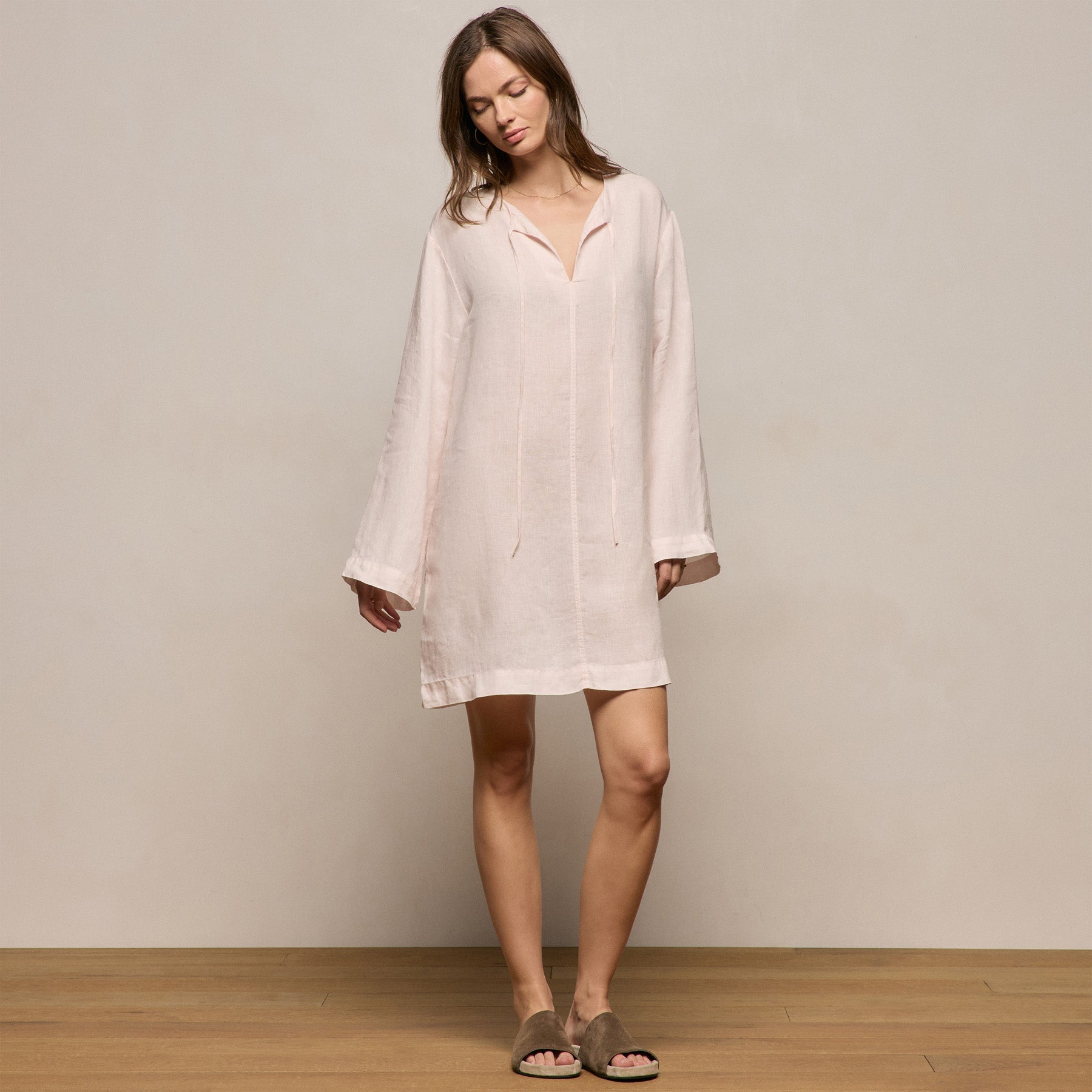 Lightweight Linen Tunic Dress - Light Rose Quartz Pigment
