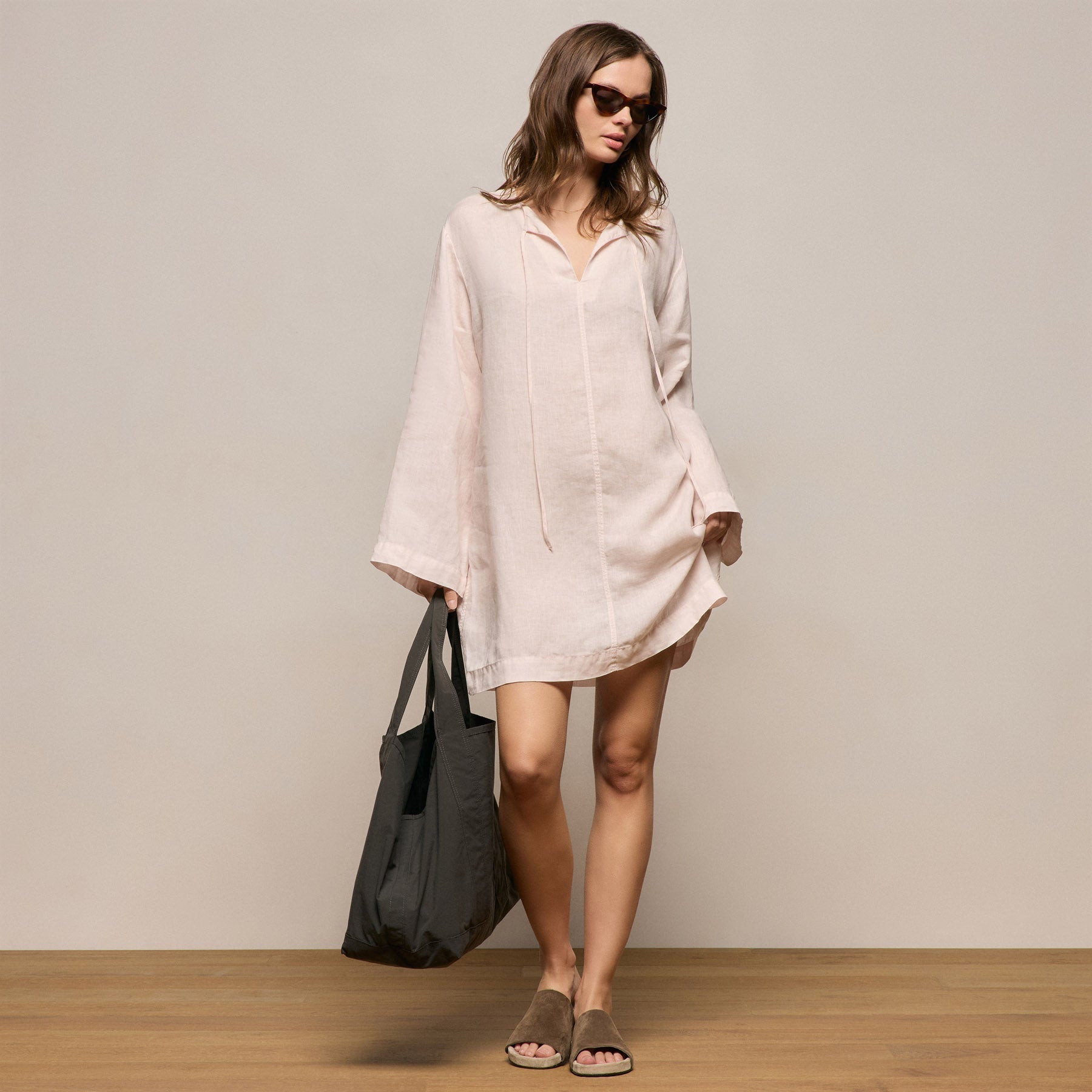 Lightweight Linen Tunic Dress - Light Rose Quartz Pigment
