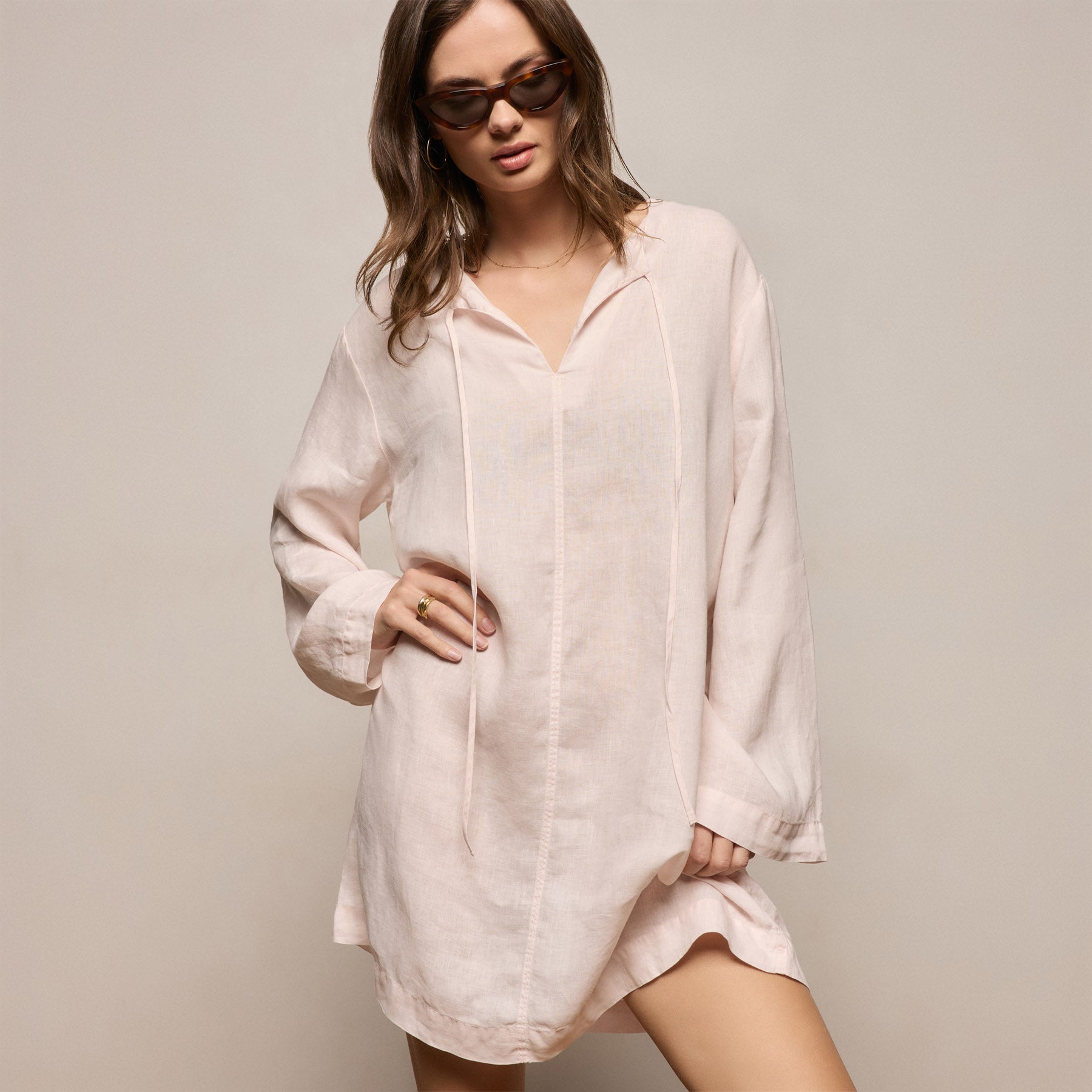 Lightweight Linen Tunic Dress - Light Rose Quartz Pigment