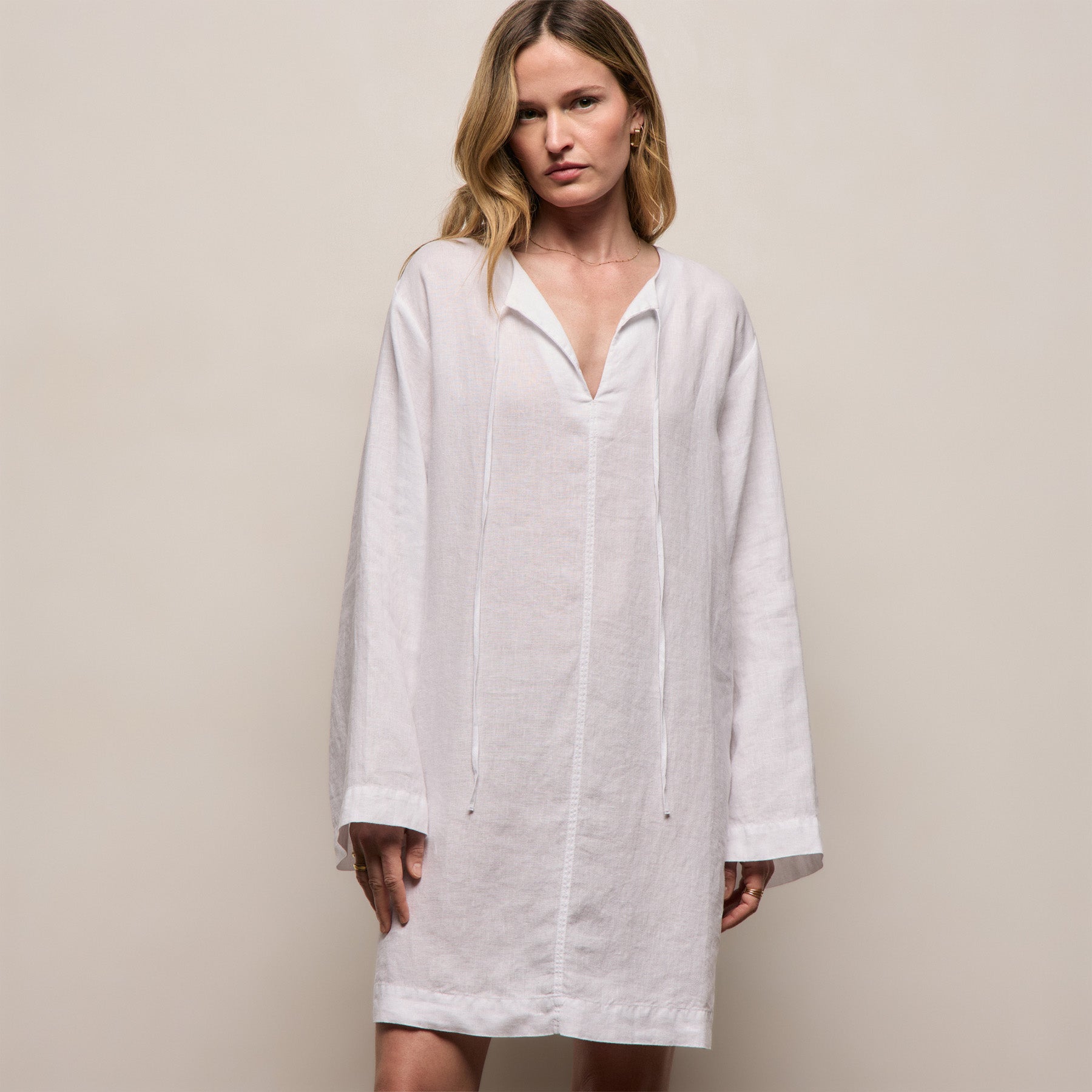 Lightweight Linen Tunic Dress - White