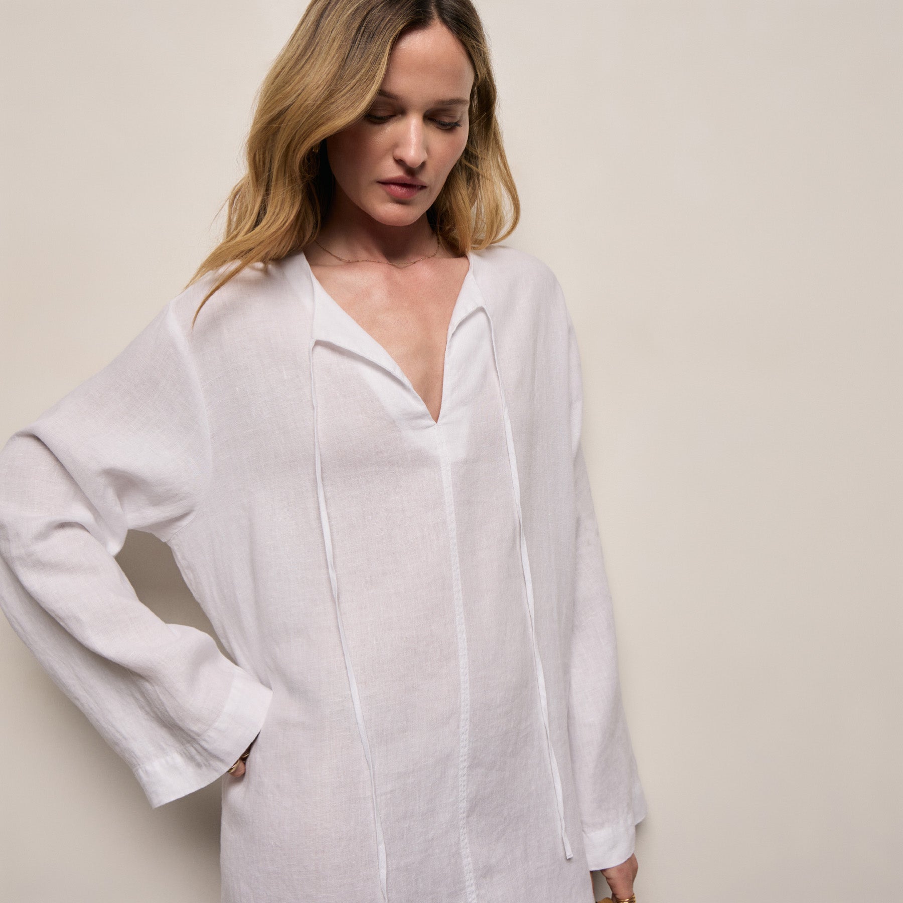 Lightweight Linen Tunic Dress - White