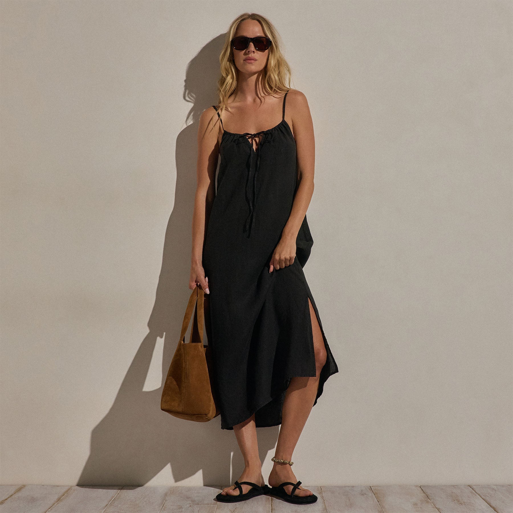 Lightweight Linen Strappy Cami Dress - Black