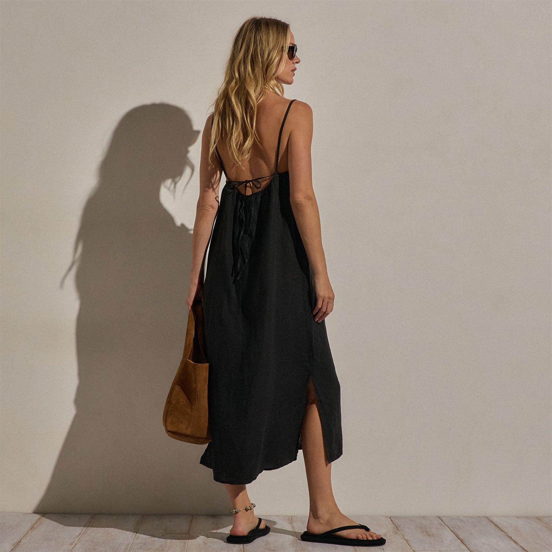 Lightweight Linen Strappy Cami Dress - Black