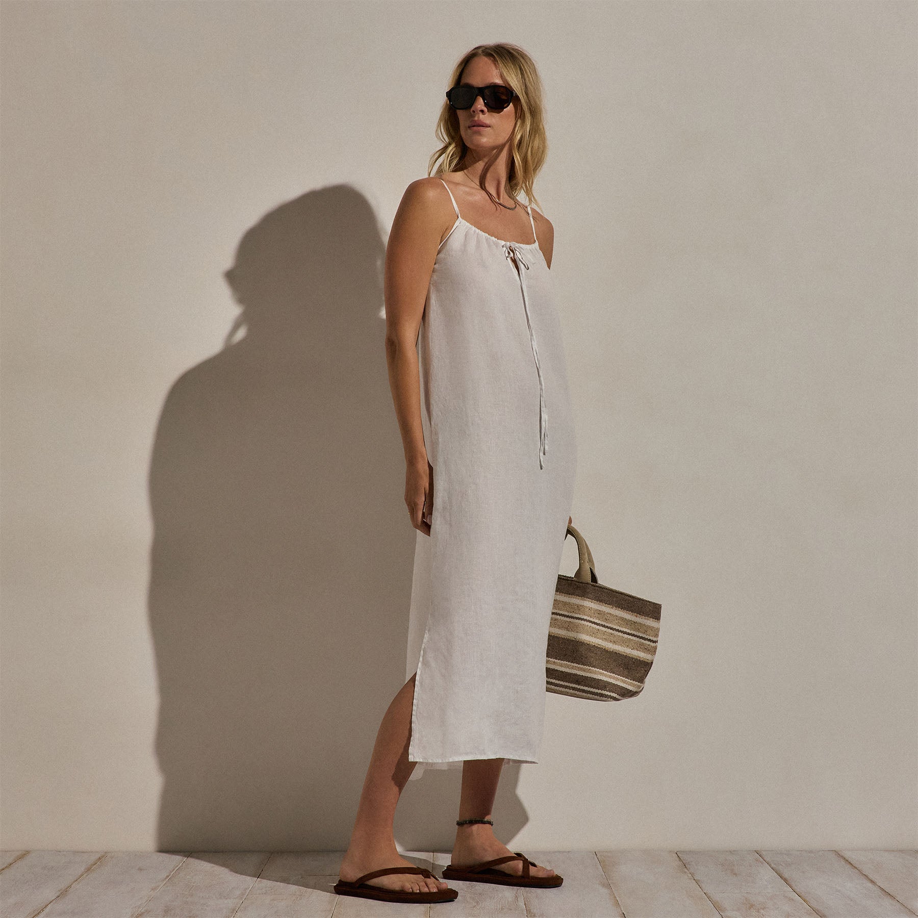 Lightweight Linen Strappy Cami Dress - White