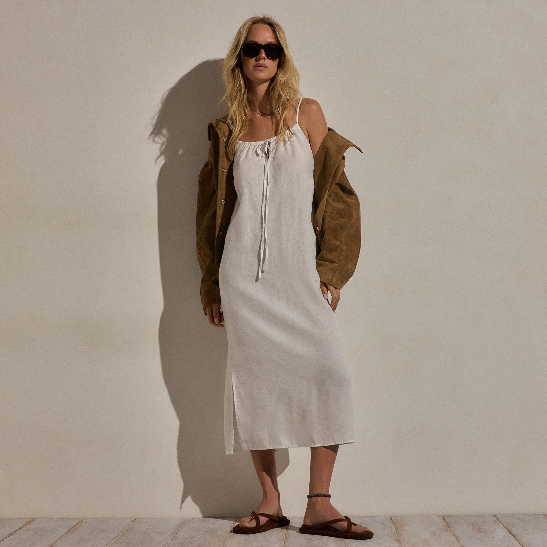 Lightweight Linen Strappy Cami Dress - White