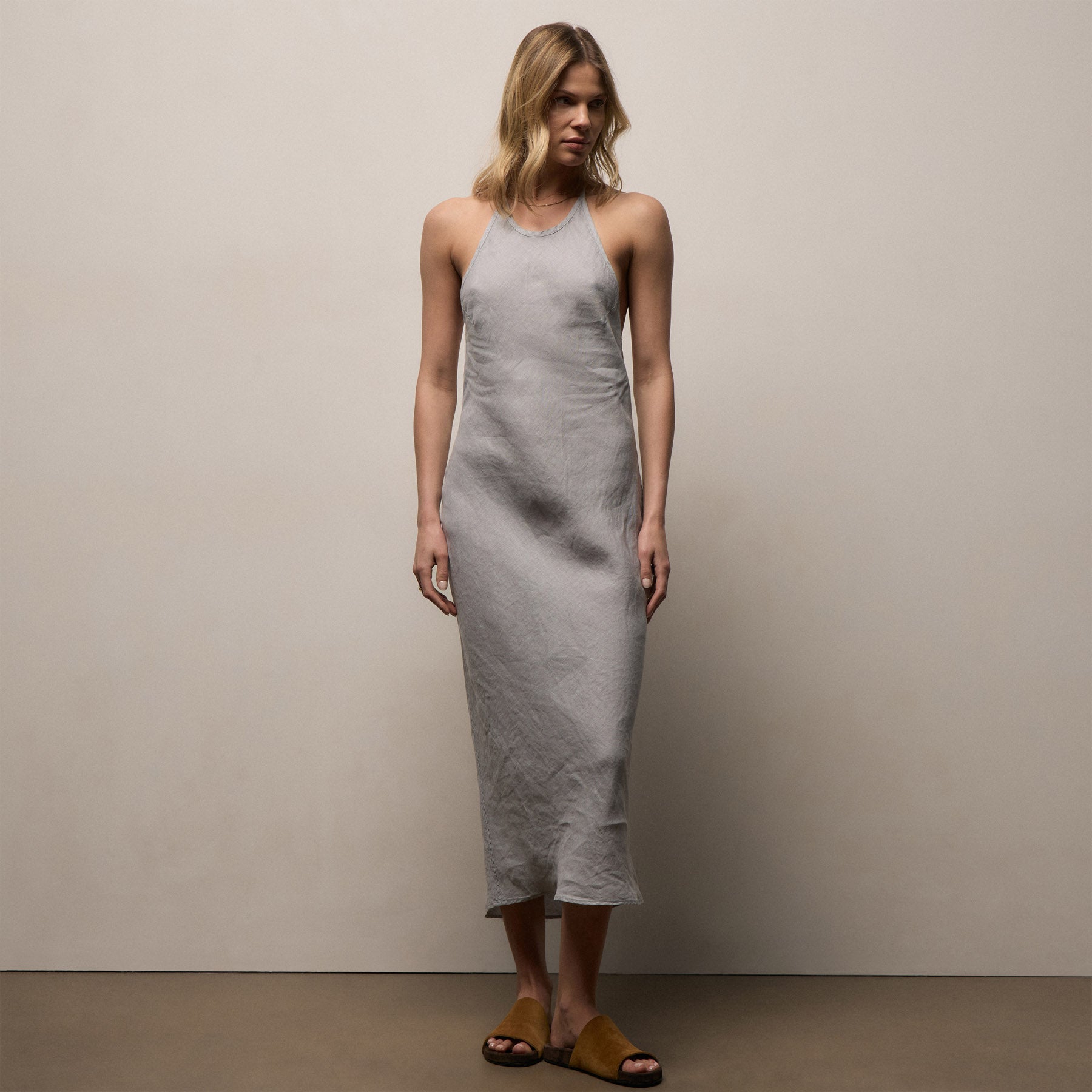 Linen Halter Dress - Grey Sky Pigment