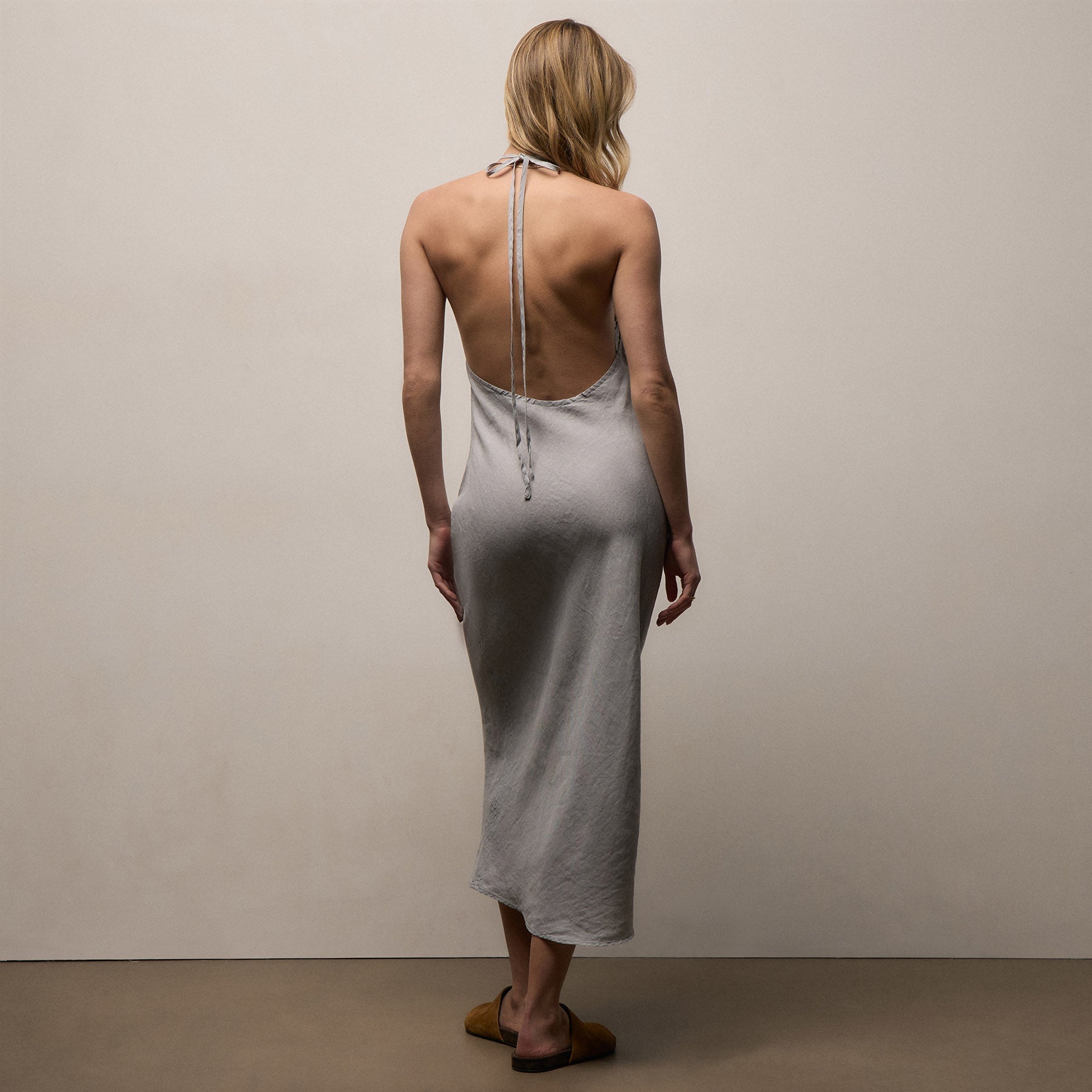 Linen Halter Dress - Grey Sky Pigment