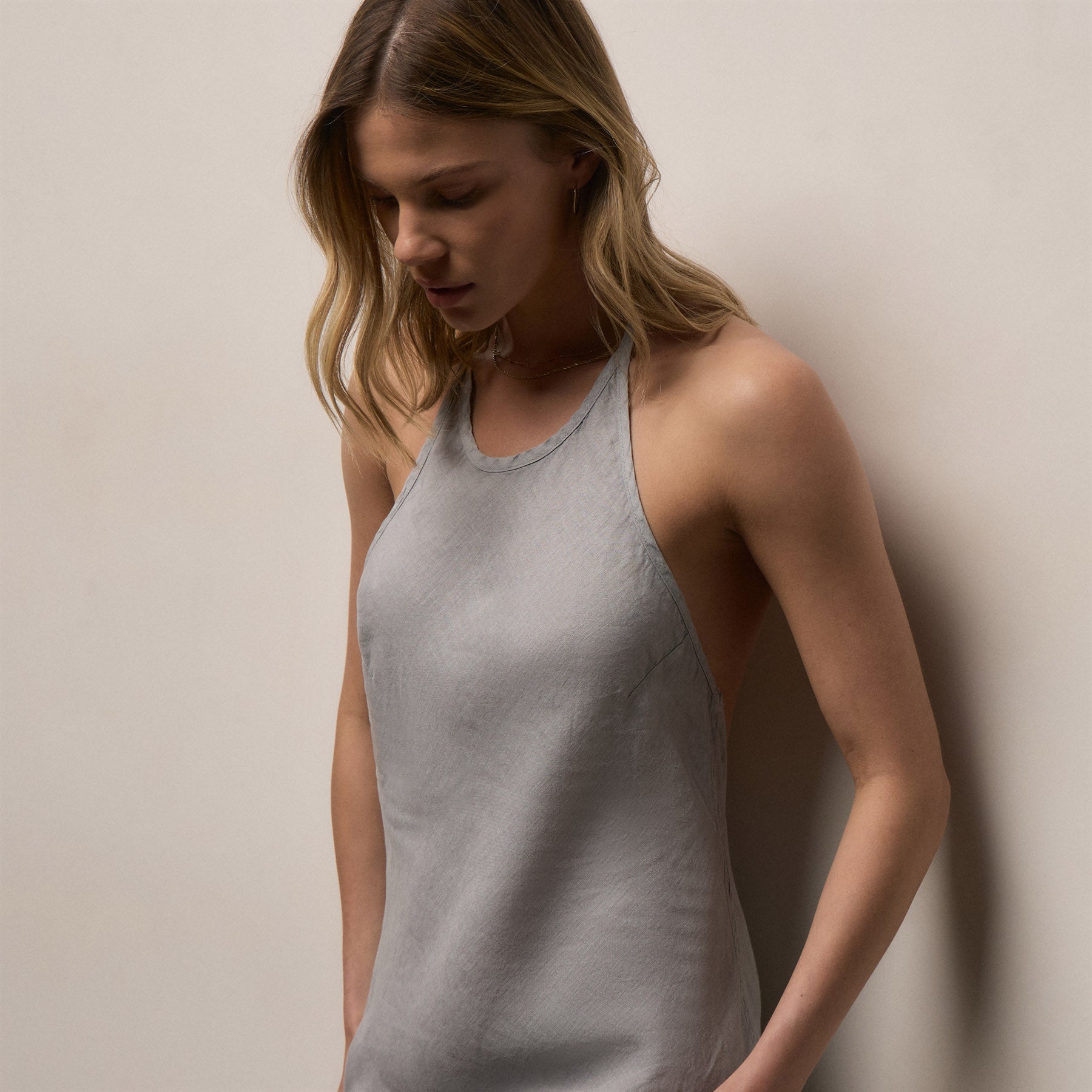 Linen Halter Dress - Grey Sky Pigment