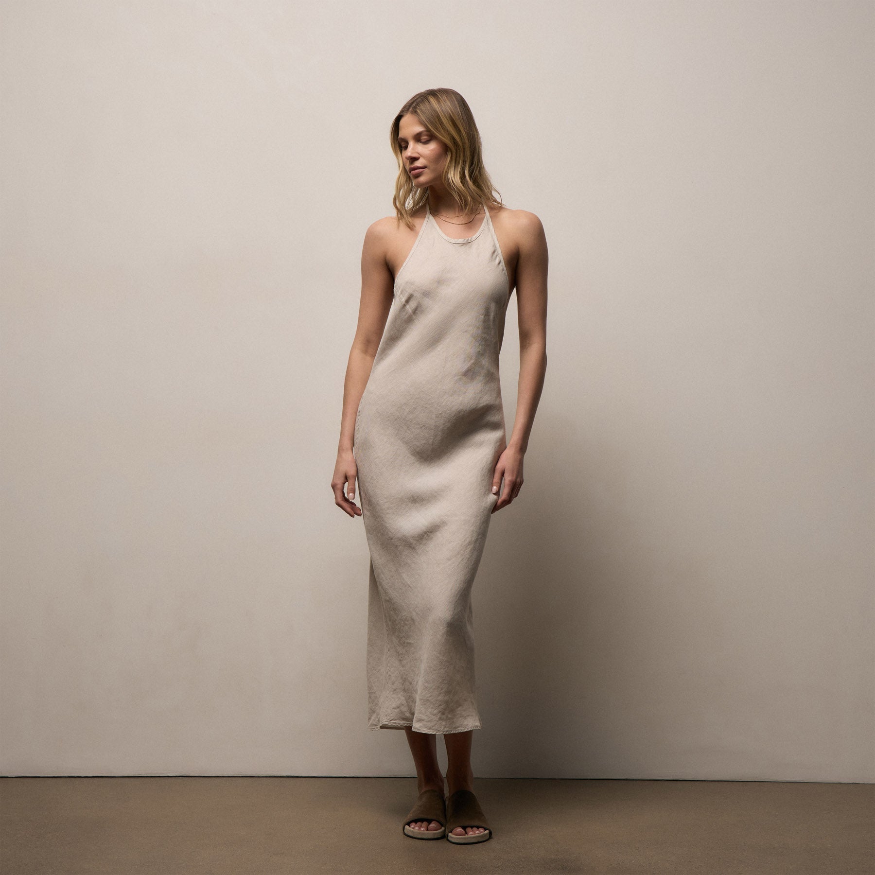 Linen Halter Dress - Salt Pigment