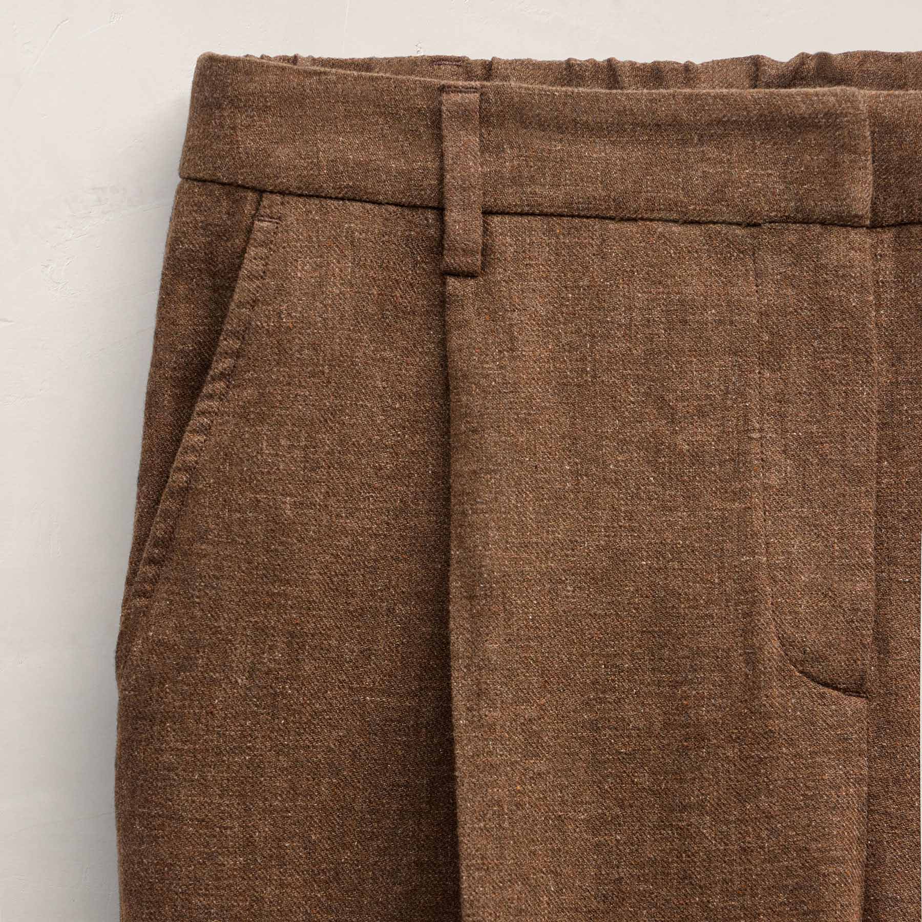 Linen Twill Pleated Wide Leg Trouser - Fleck Brown