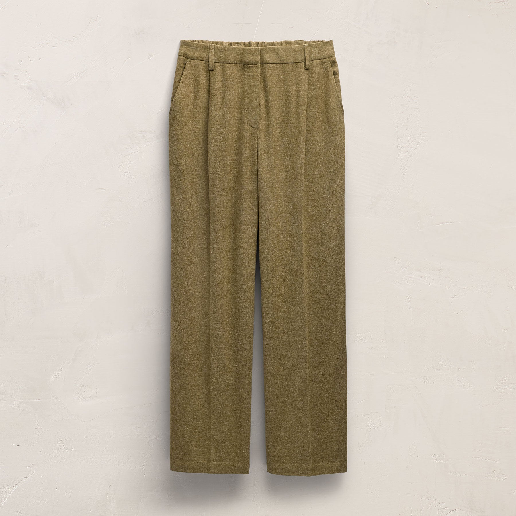 Linen Twill Pleated Wide Leg Trouser - Fleck Green