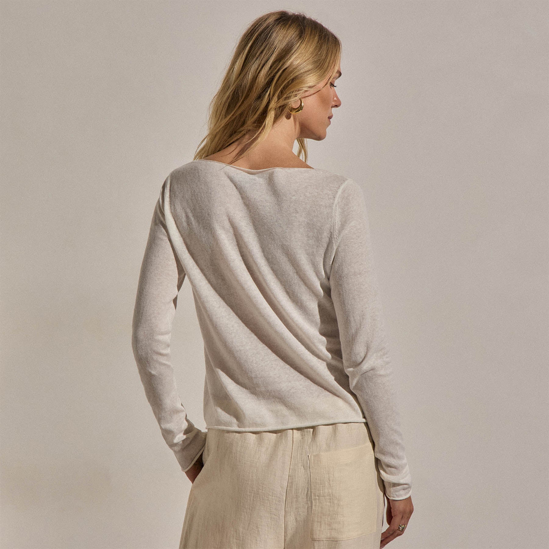 Linen Cotton Keyhole Sweater - Off White