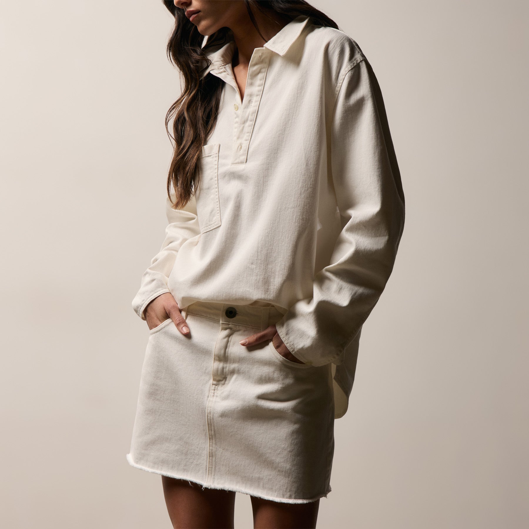 Lightweight Denim Patch Pocket Top - Coastal Cloud