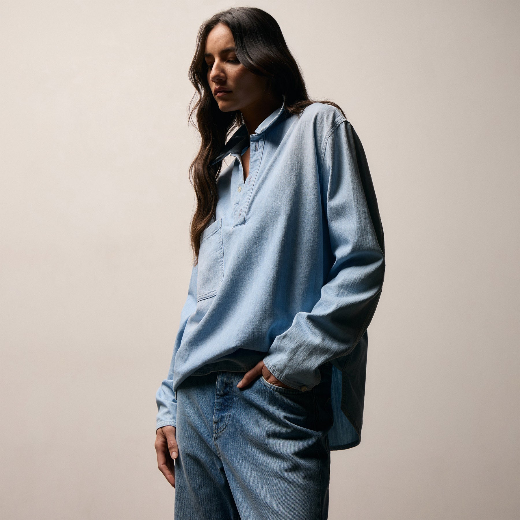 Lightweight Denim Patch Pocket Top - Malibu Vintage