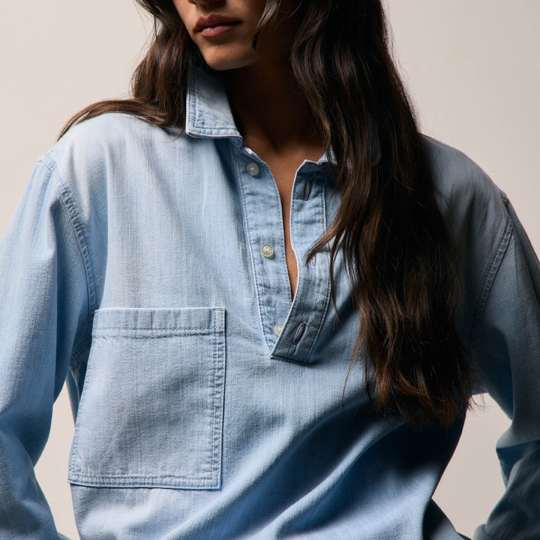 Lightweight Denim Patch Pocket Top - Malibu Vintage