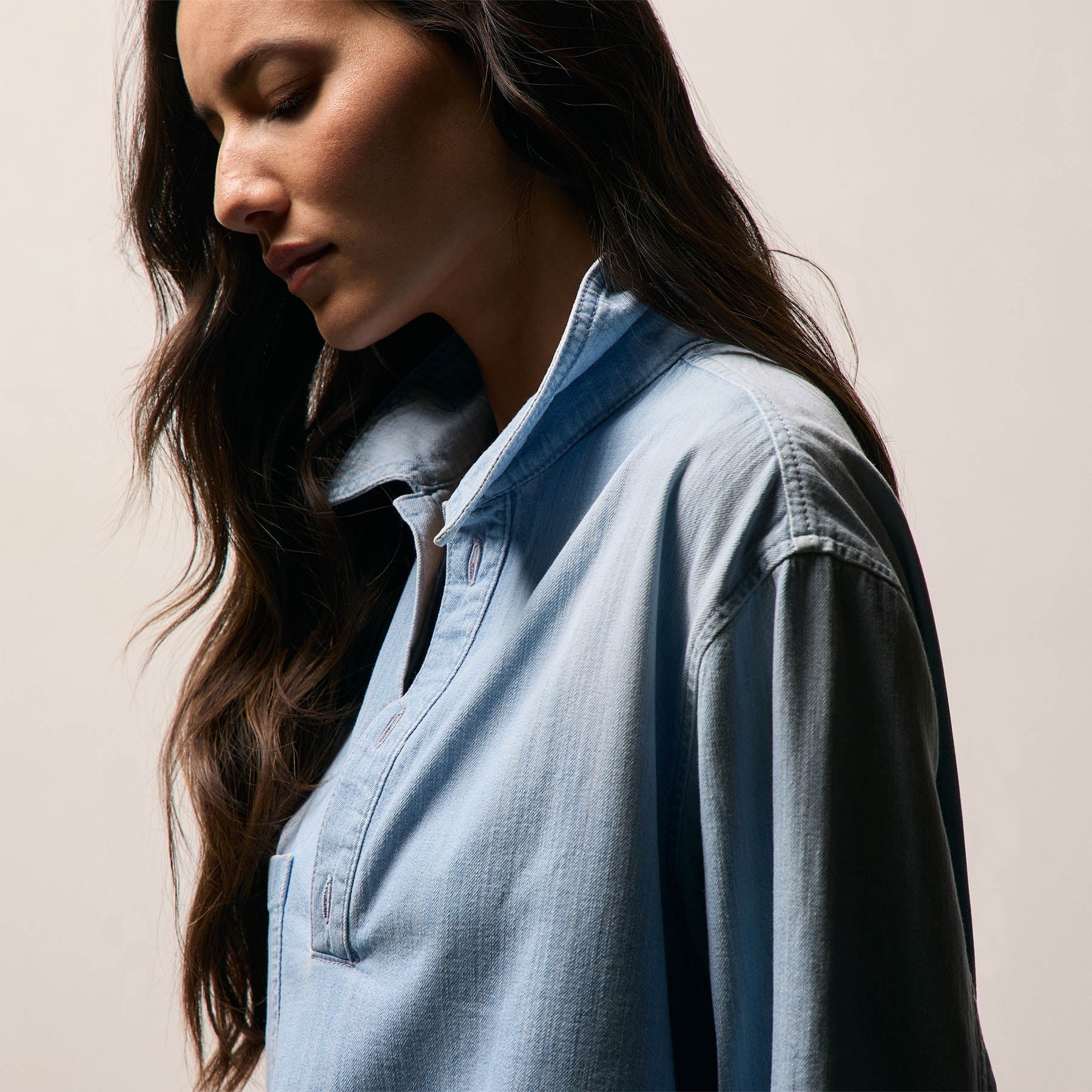Lightweight Denim Patch Pocket Top - Malibu Vintage