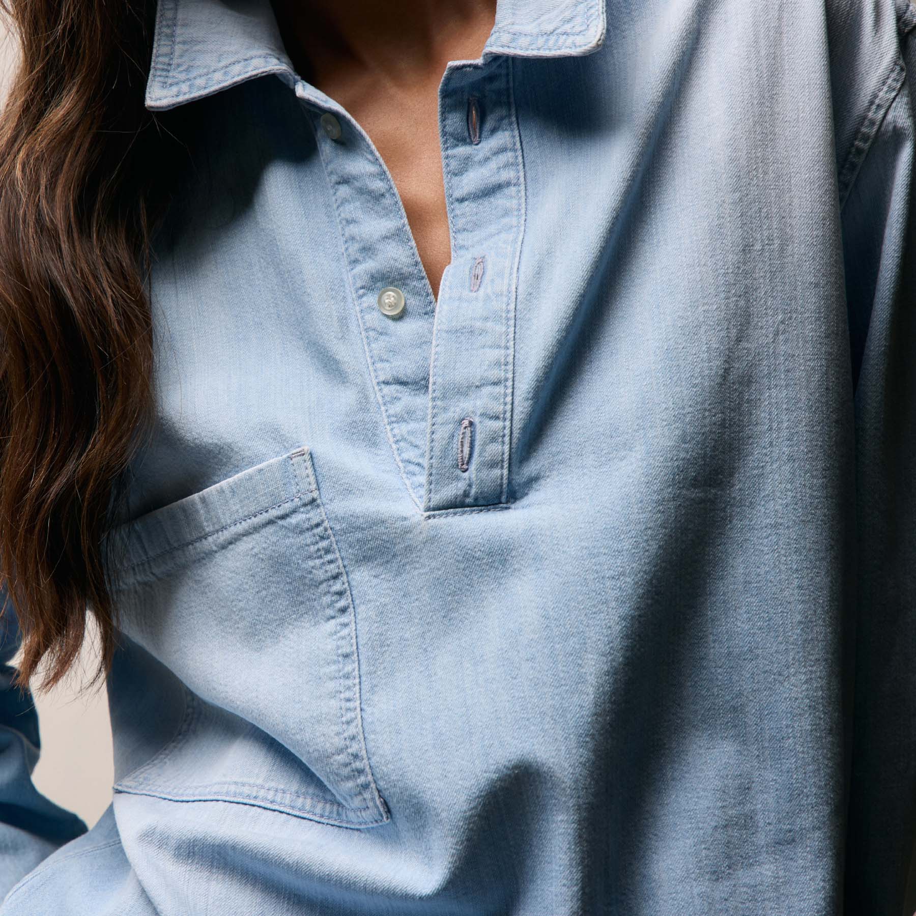 Lightweight Denim Patch Pocket Top - Malibu Vintage
