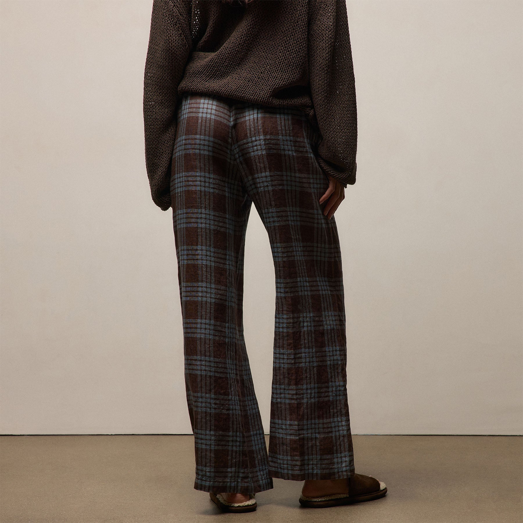Plaid Linen Beach Pant - Plum Plaid