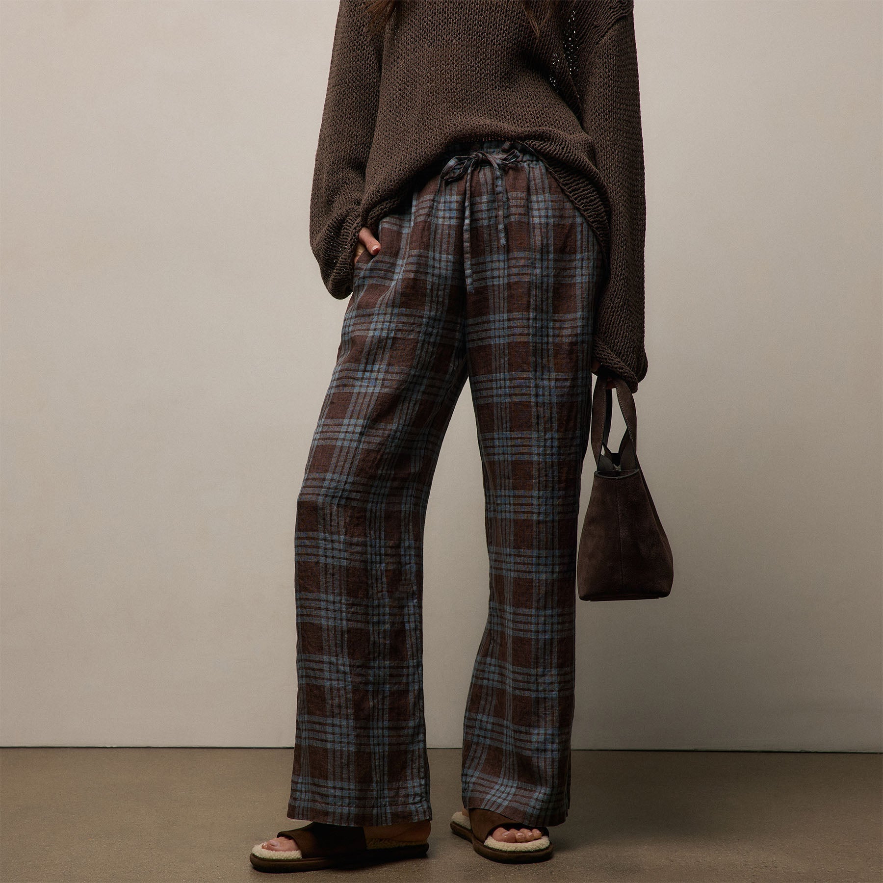Plaid Linen Beach Pant - Plum Plaid
