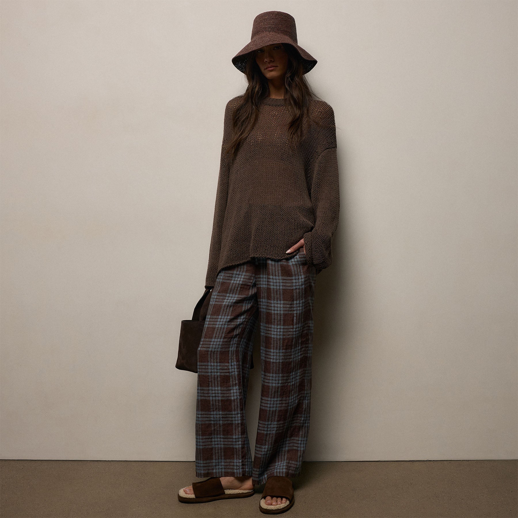 Plaid Linen Beach Pant - Plum Plaid