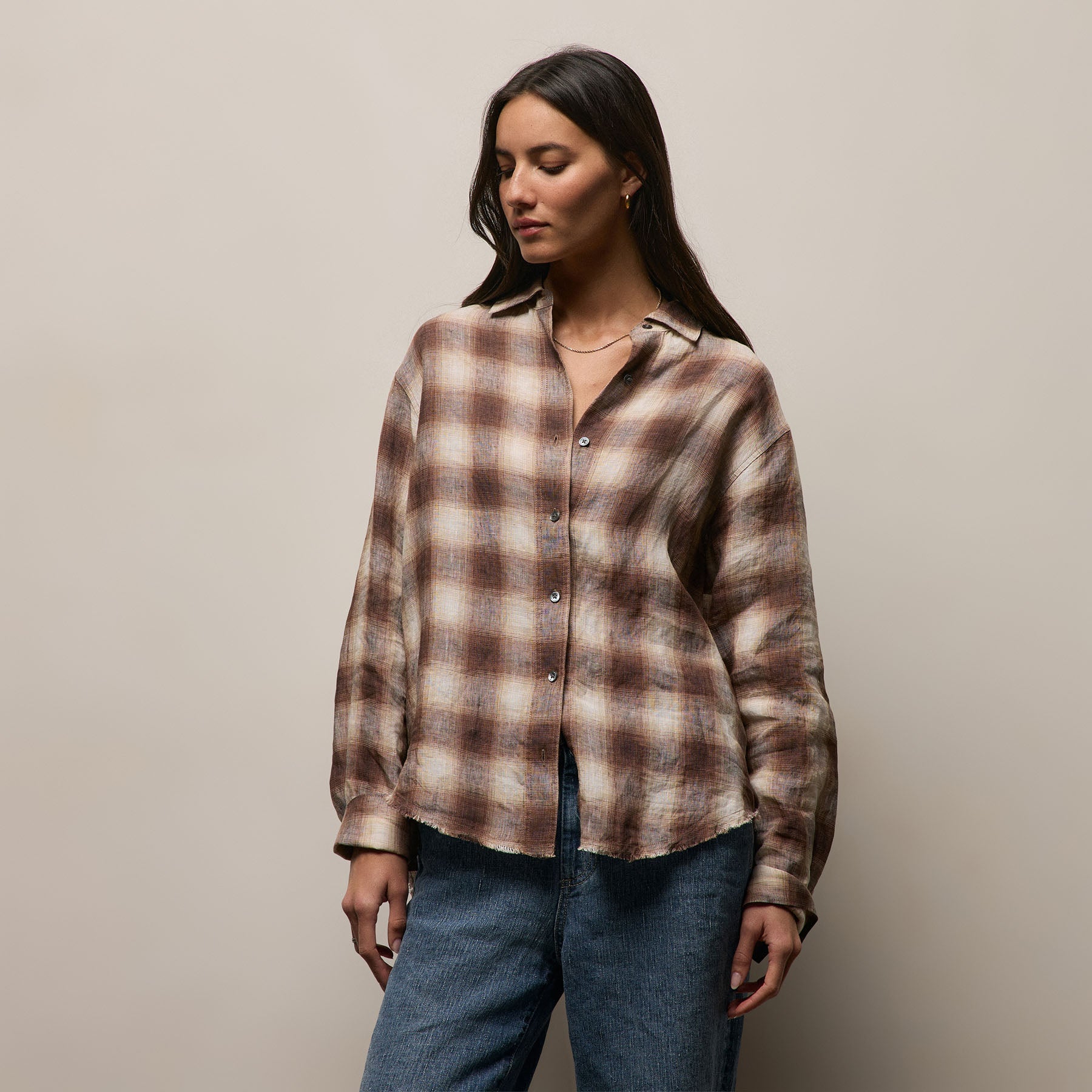 Plaid Linen Oversized Shirt - Chestnut Plaid