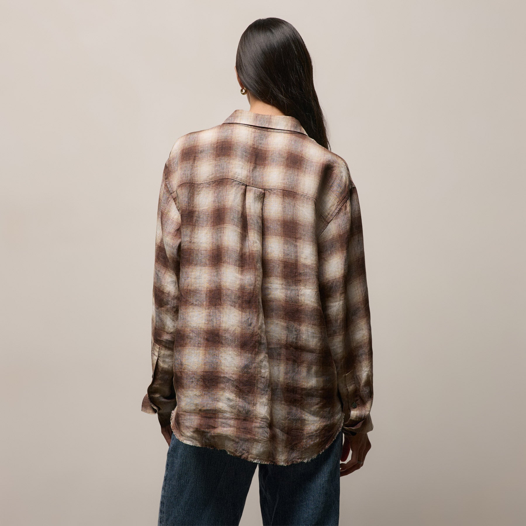 Plaid Linen Oversized Shirt - Chestnut Plaid
