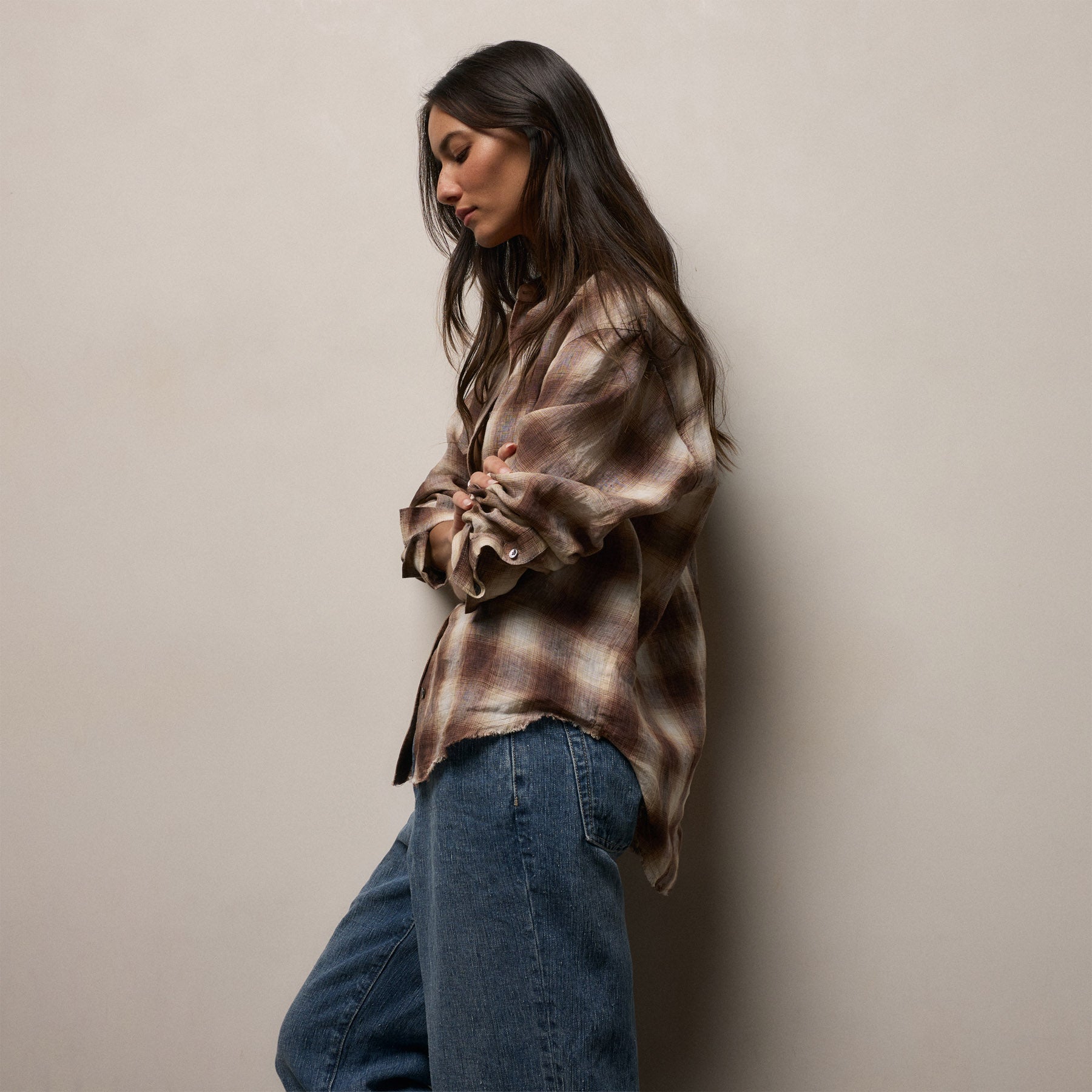 Plaid Linen Oversized Shirt - Chestnut Plaid