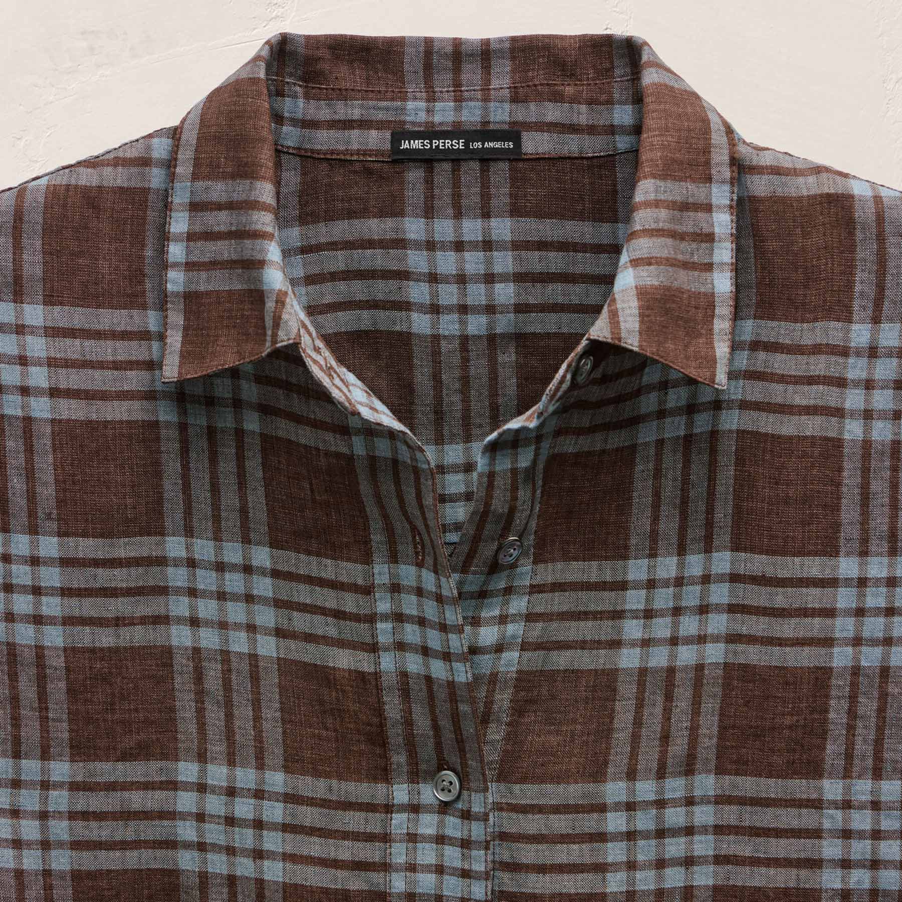 Plaid Linen Oversized Shirt - Plum Plaid