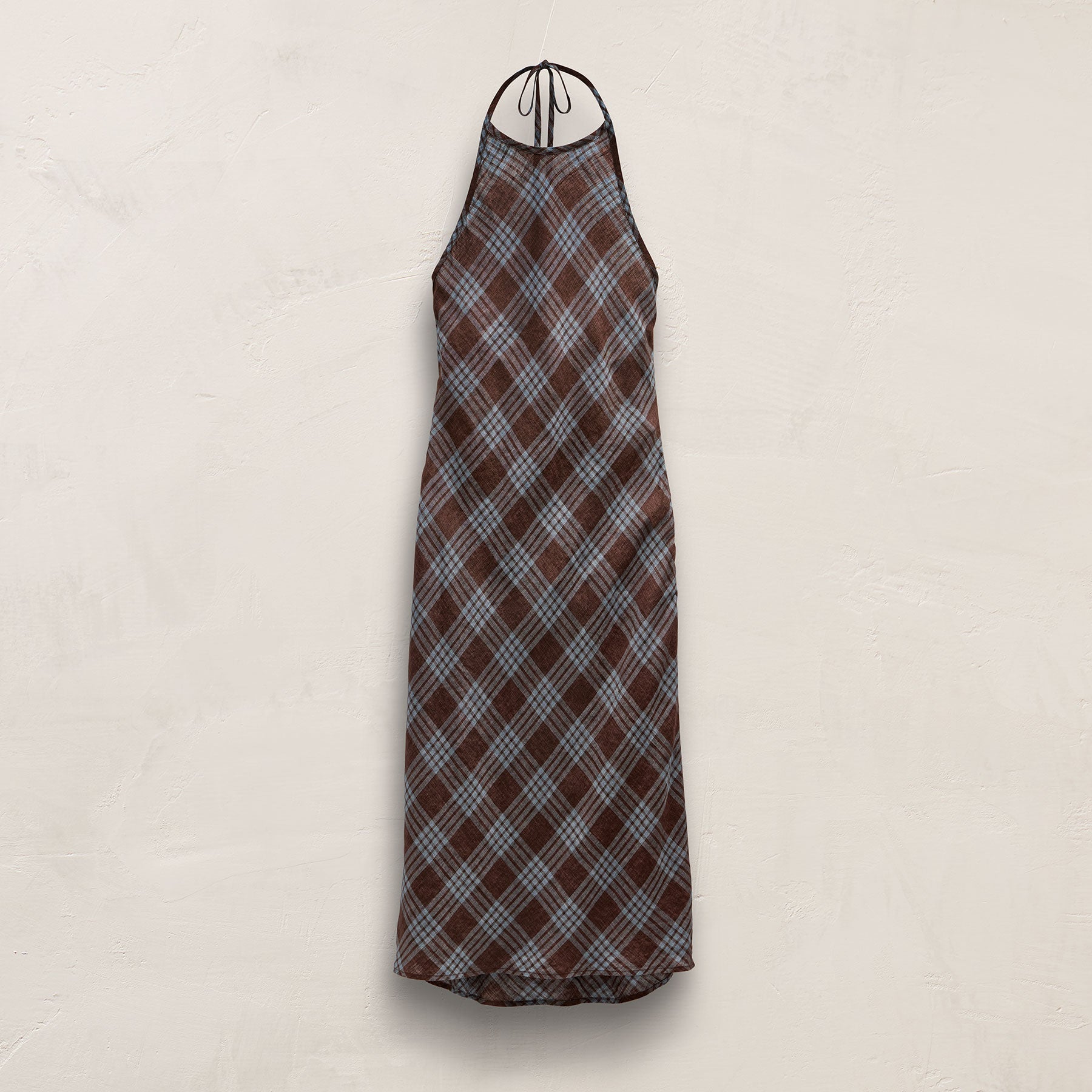 Plaid Linen Halter Dress - Plum Plaid