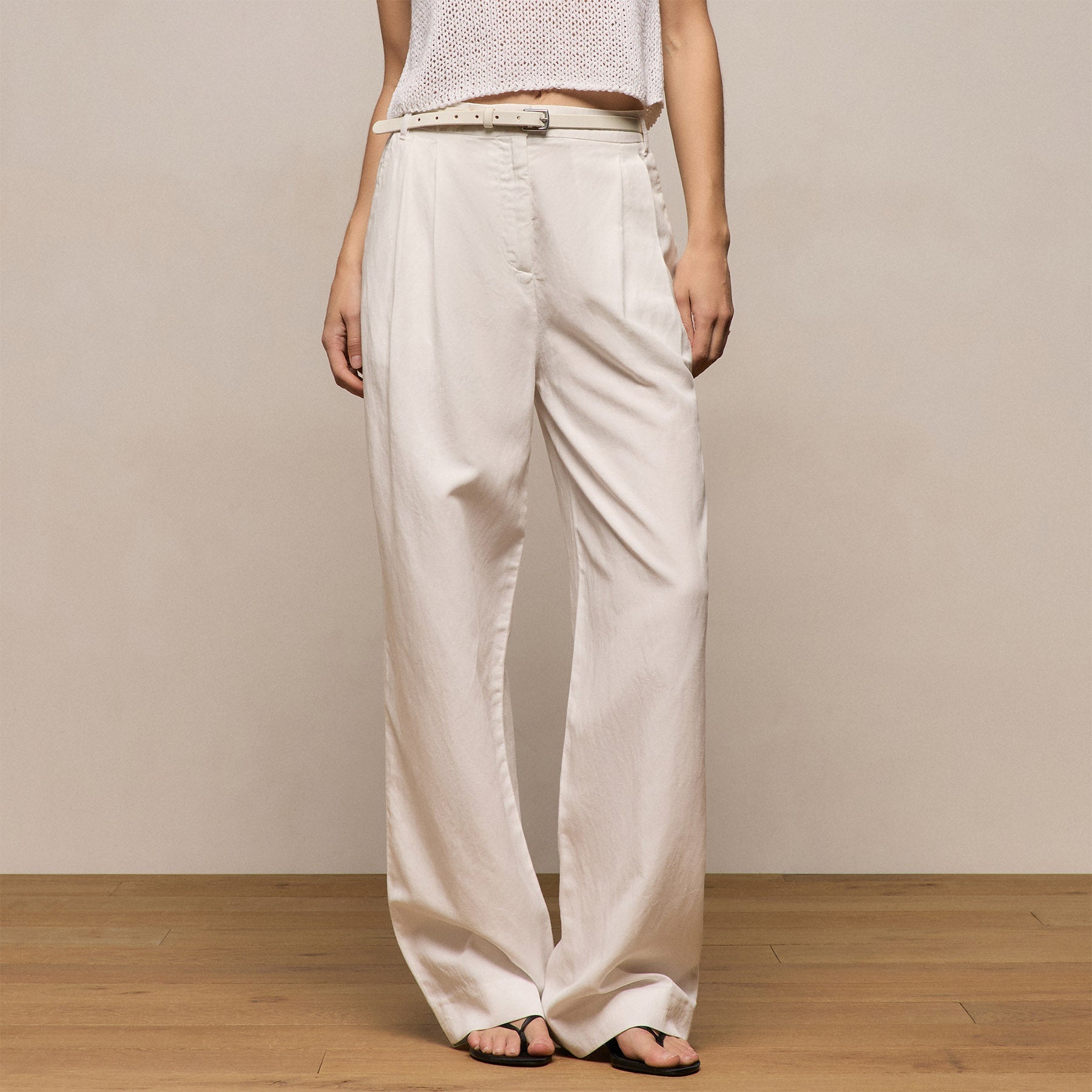 Twill Pleated Trouser - Off White