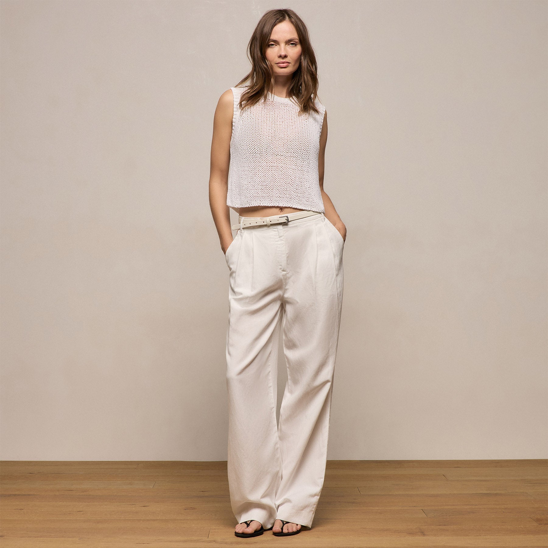 Twill Pleated Trouser - Off White