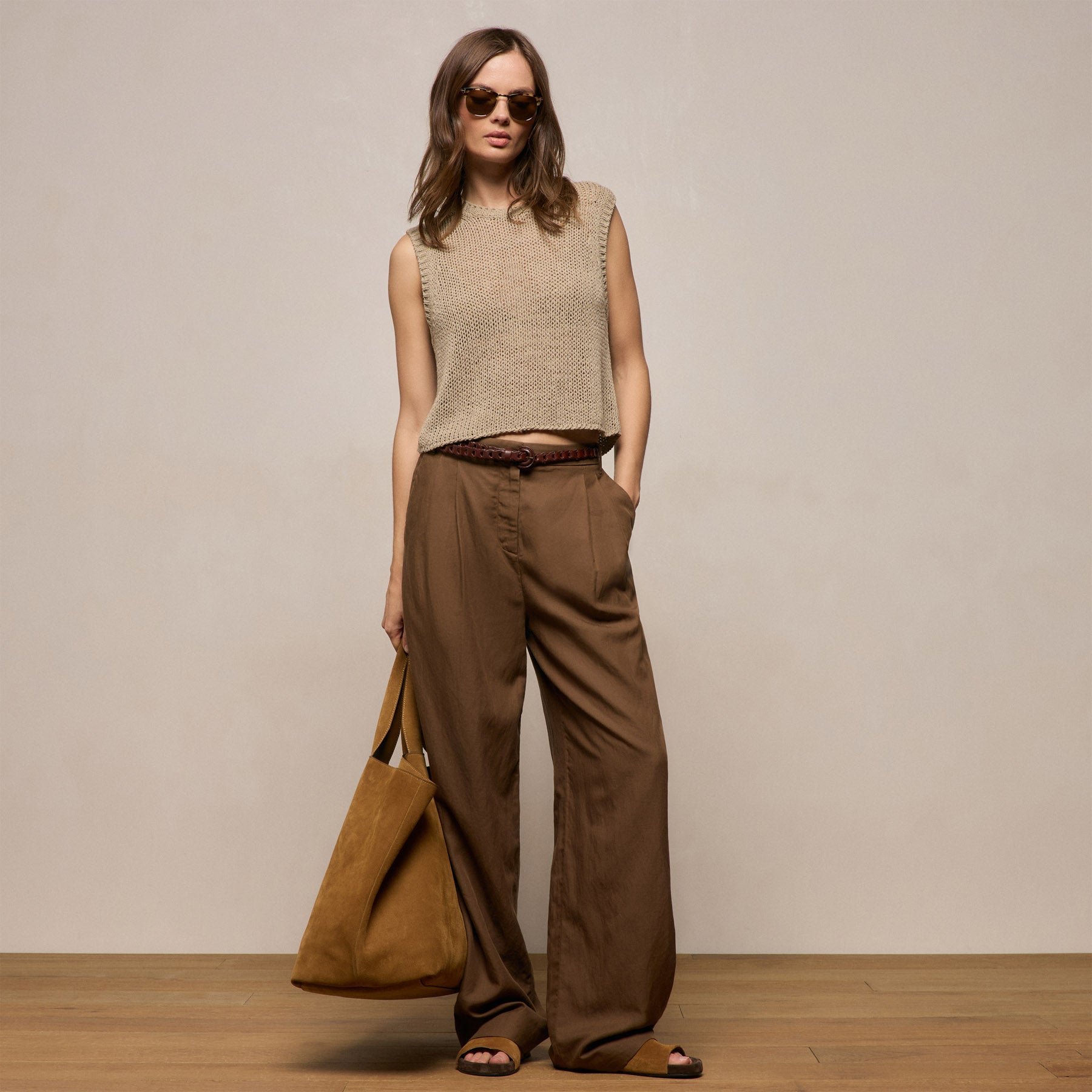 Twill Pleated Trouser - Truffle