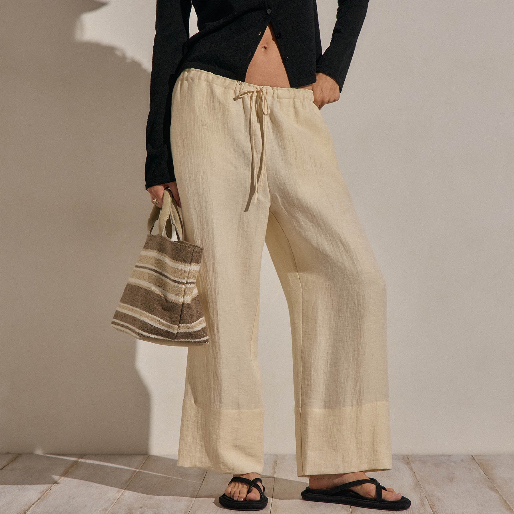 Linen Wide Cuff Pant - Ecru